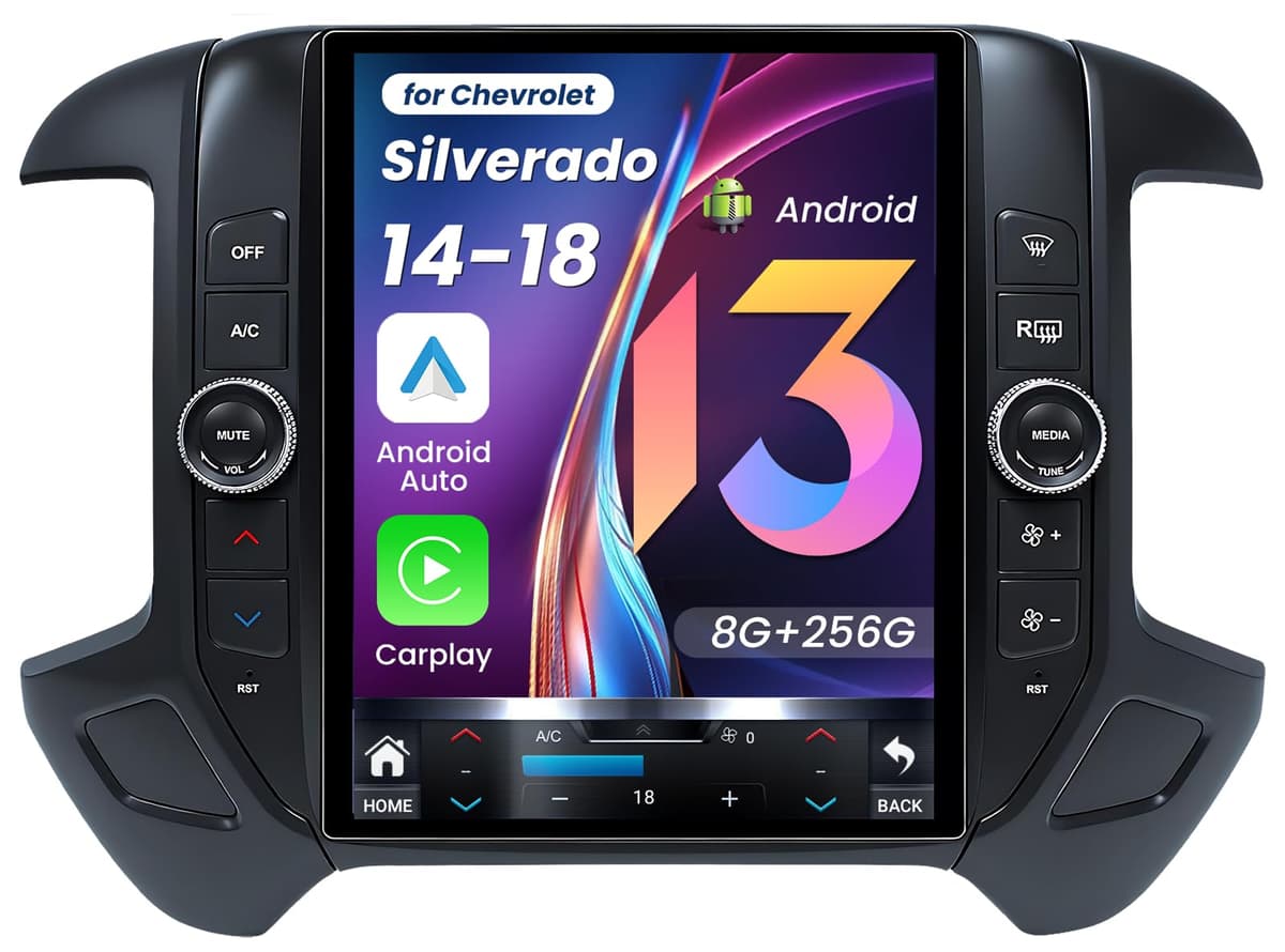 Fortdows Pantalla Vertical 12.1" 2K para Chevy Silverado/GMC Sierra (2014-2018) con Wireless CarPlay y Android Auto