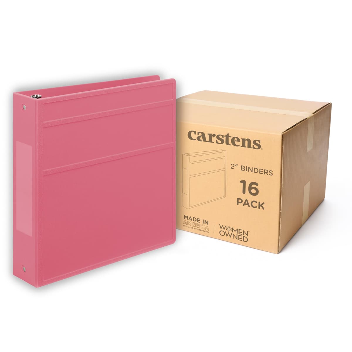 Carstens Archivador 3 anillas 2" resistente - apertura lateral, rosa Bubble Gum, sin bolsillos, 300 hojas (2840-3R) caja x16 2840-3RCS