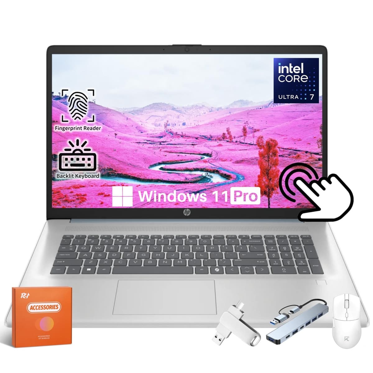 HP laptop empresarial táctil de 17,3" 2025, Intel Ultra 7 255U (hasta 5.2 GHz), pantalla táctil antirreflejo HD+, teclado retroiluminado, lector de huellas, 16 GB DDR5, 1 TB SSD, Windows 11 Pro 17-cn5085cl