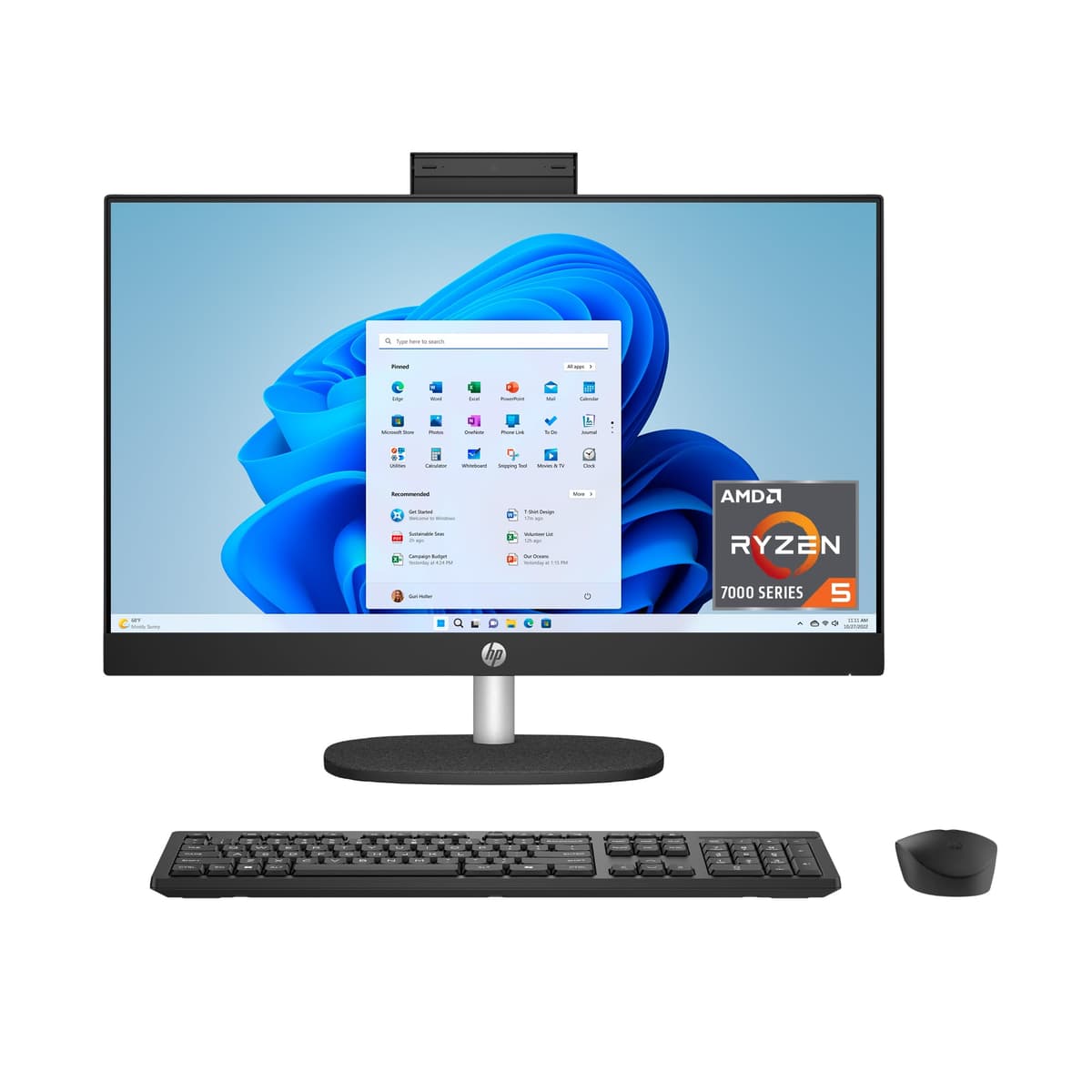 HP PC Todo-en-Uno de 23.8 pulgadas, Pantalla táctil FHD, AMD Ryzen 5 7520U, 16 GB RAM, SSD de 1 TB, Gráficos AMD Radeon, Windows 11 Home, Negro Azabache, 24-cr0140 (2025) B88DDAA#ABA