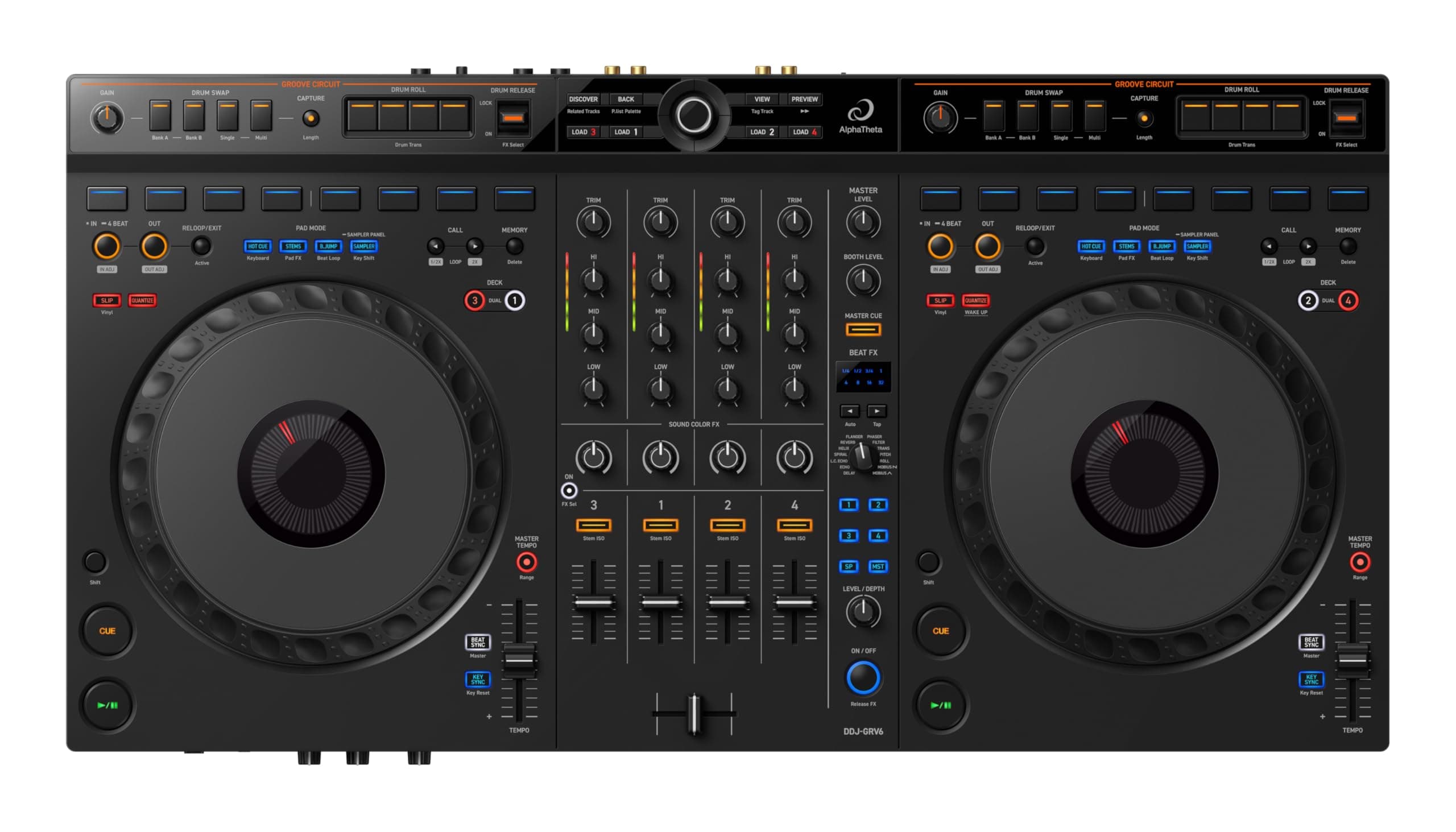 AlphaTheta DDJ-GRV6 4-channel DJ Controller with Groove Circuit B0DJPS73SS-1