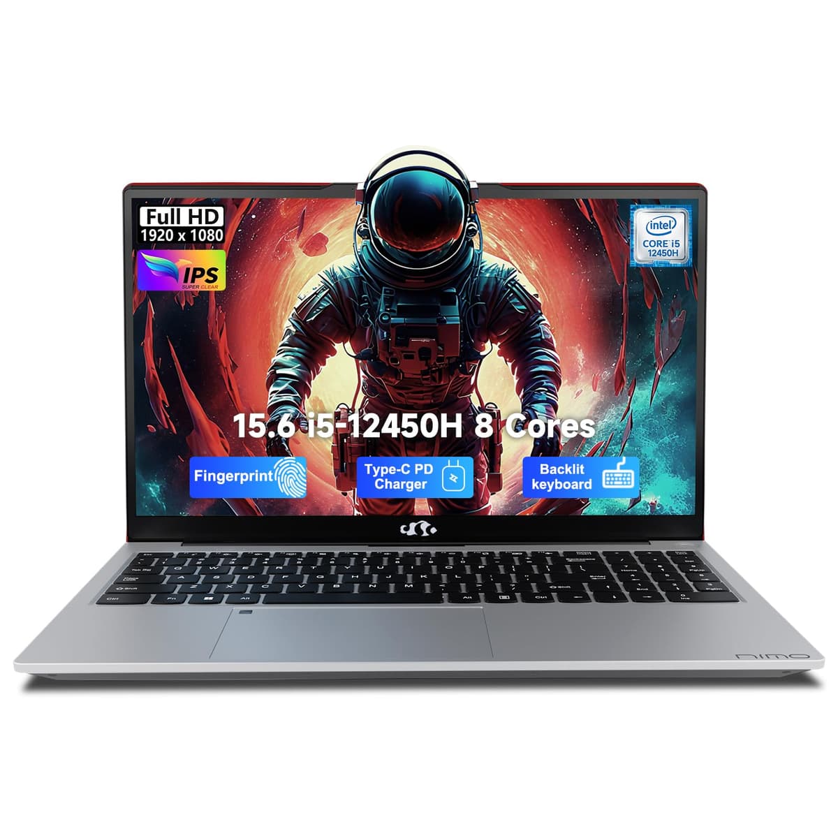 NIMO 15.6" FHD IPS Laptop empresarial, Intel i5-12450H 8 núcleos, 16GB RAM, 512GB SSD (rinde más que i7-11800H, hasta 4.4GHz), teclado retroiluminado, USB-C 100W, lector de huellas, WiFi 6, teclado numérico, Windows 11 ARN21S