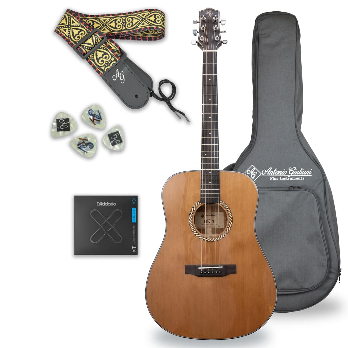 Kennedy Violins Antonio Giuliani DN-3 Guitarra Acústica Dreadnought, Caoba, con Funda y Accesorios