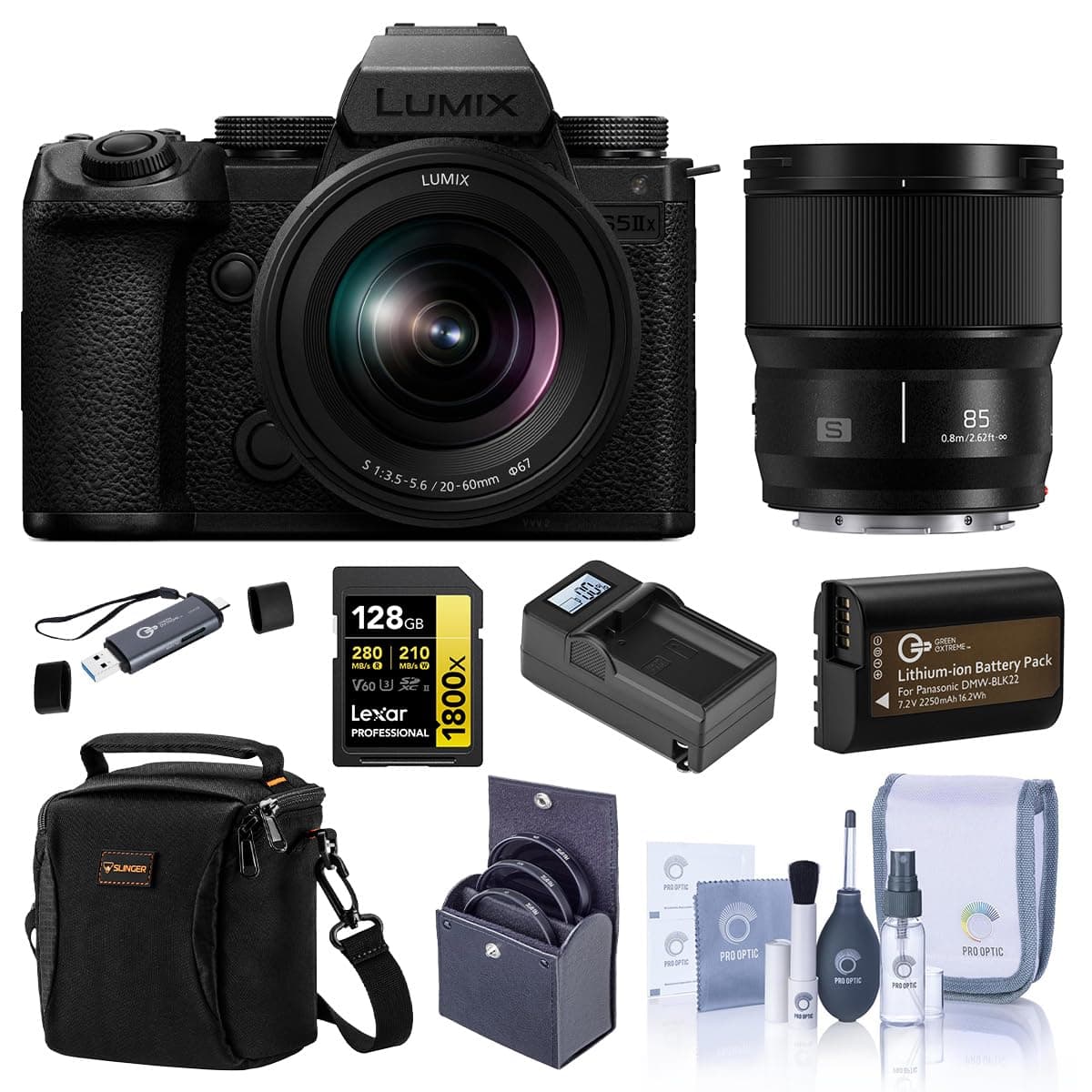 Panasonic LUMIX S5IIX con lentes 20-60mm y 85mm, kit completo con 128GB, batería extra y filtro DC-S5M2XKK BU3