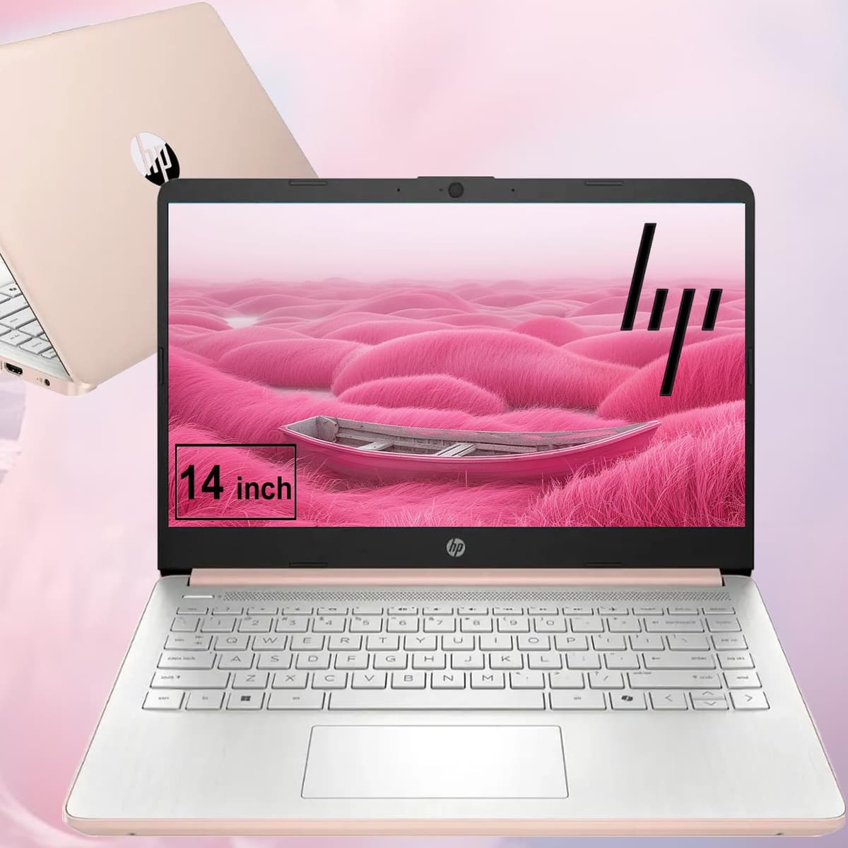 HP portátil estudiantil de 14 pulgadas con Microsoft Copilot IA | Procesador Intel de cuatro núcleos | 16 GB RAM DDR4, 1.1 TB almacenamiento total (64 GB integrado + 1 TB en la nube) | Batería 11 h | Wi-Fi 6 | Oro rosado | Windows 11 6015N1