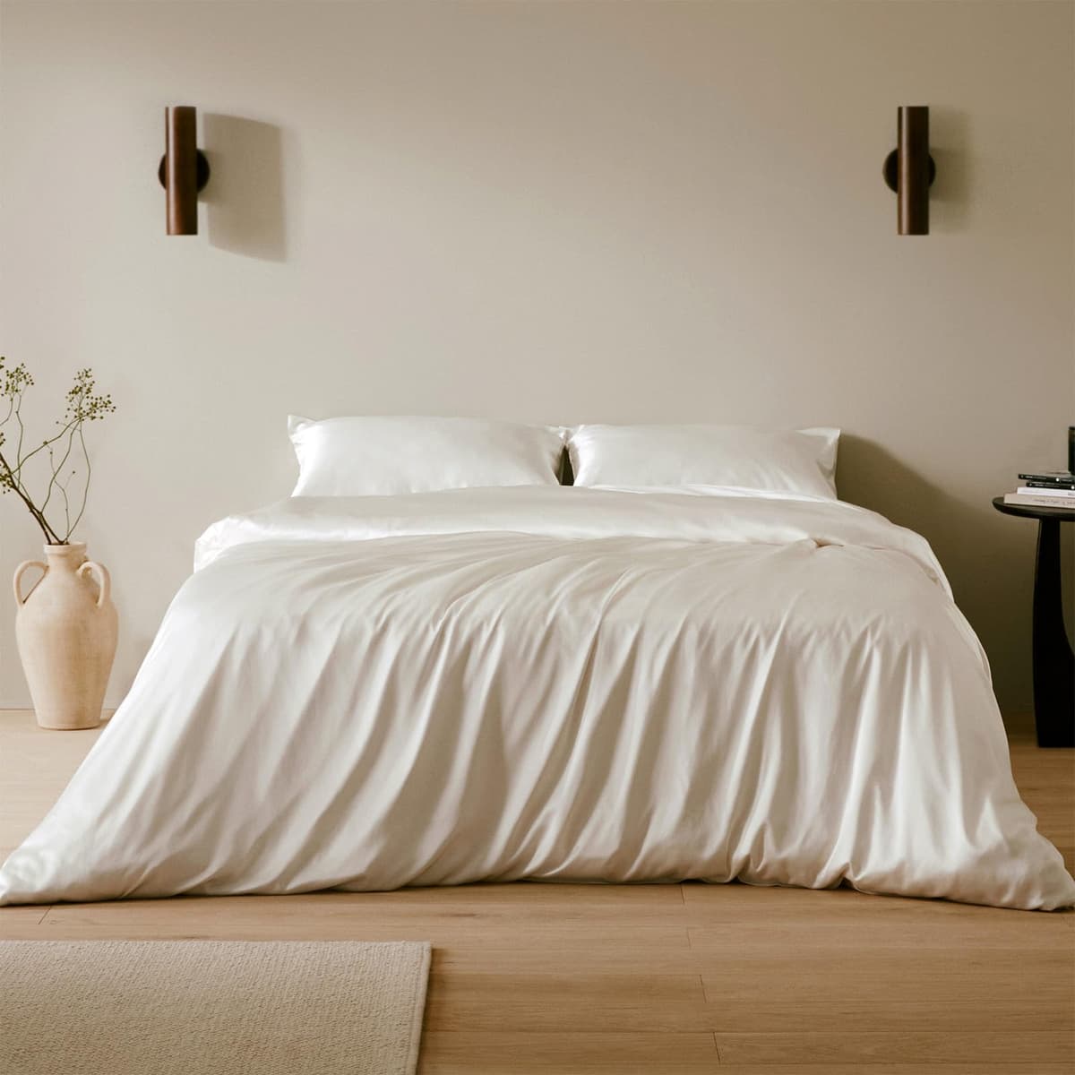 LilySilk Juego de 4pc Sábanas de Seda 19 Momme, Ivory, Queen ASIN