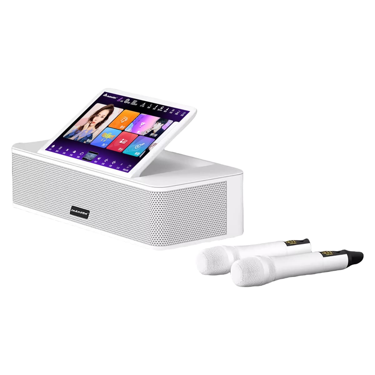 Sistema Karaoke All-in-one 14" con 2 Micrófonos Inalámbricos, Bluetooth, HDMI y Descarga de Nubes