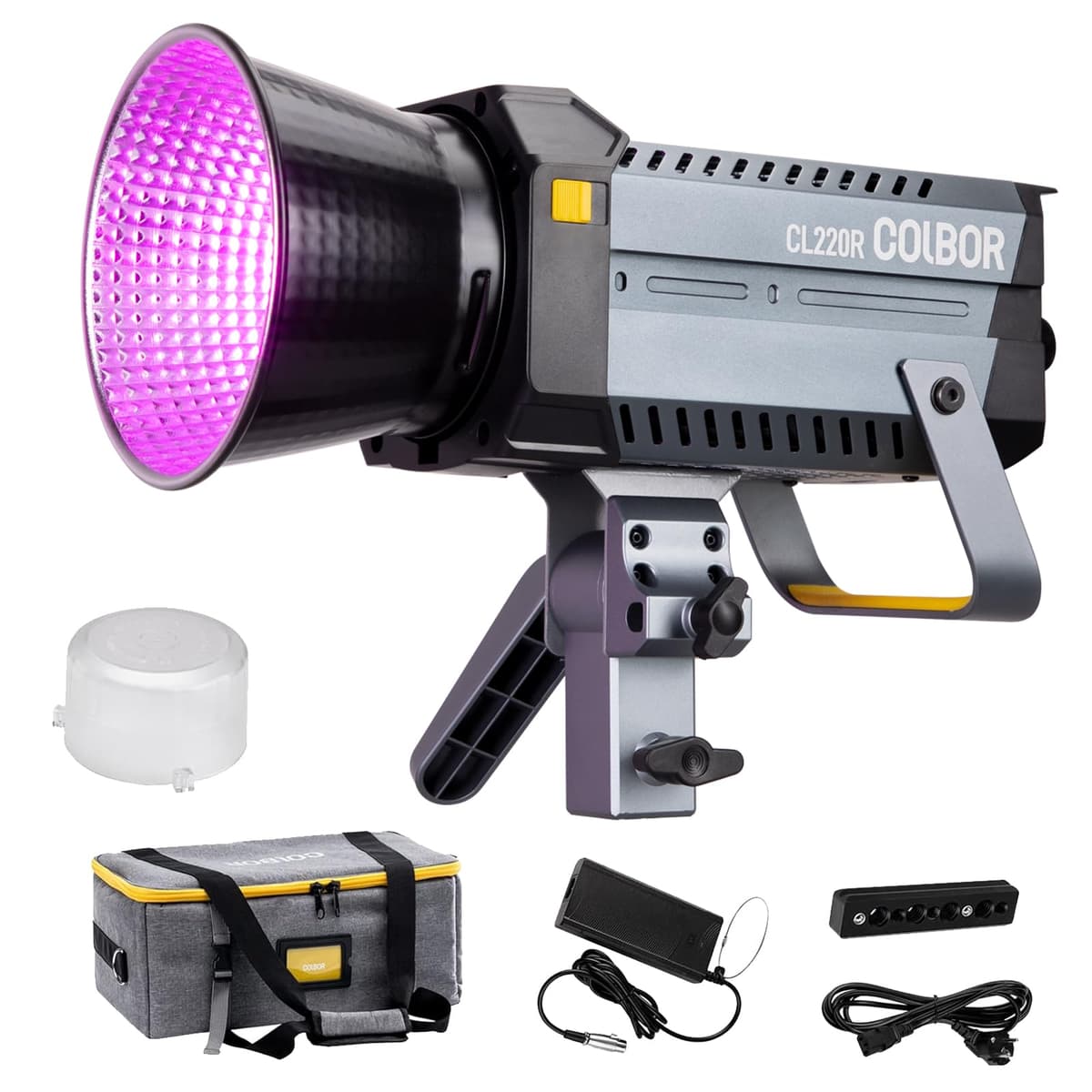 Colbor CL220R Iluminación Fotográfica RGB, Luz LED COB de Video 220W 2700K-6500K, 1.6 kg Liviana con Fuente de Poder DC/AC, Control por App para Estudio de Video y Cine PMID HS202311210384