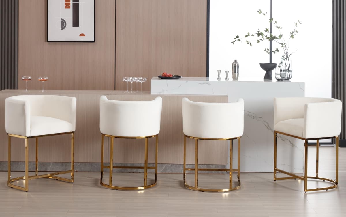 RIVOVA Juego de 4 banquetas de bar terciopelo crema 24" para barra de cocina