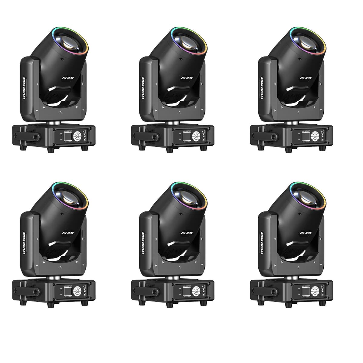 GdjRttk Mini 350W Beam Moving Head Light - Cabezal móvil 350W con tiras LED RGB, DMX512, 48 prismas y 14 colores (paquete de 6) 02357X6
