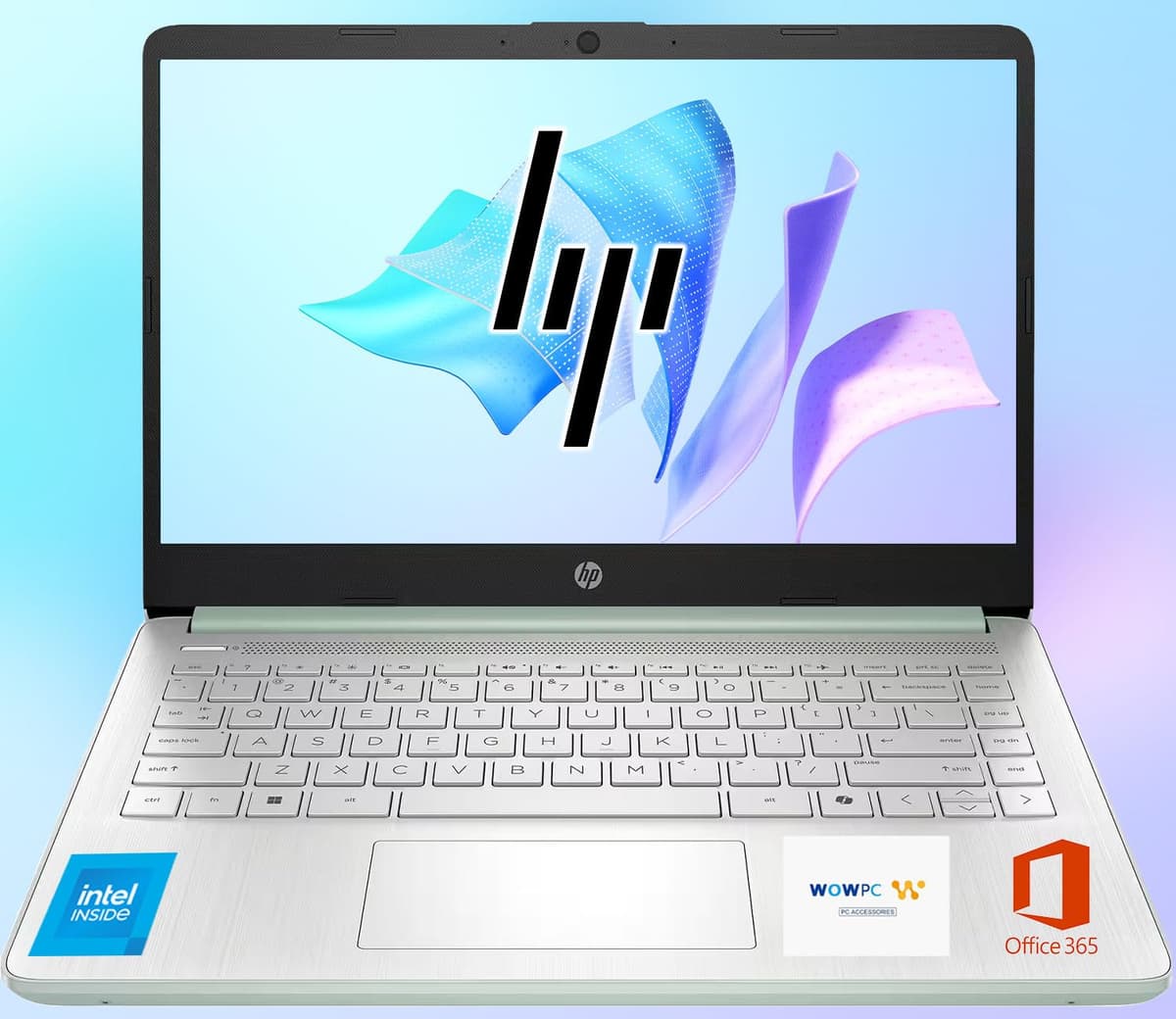 HP 14 Ultrabook, CPU Intel, 16 GB RAM, 1, 6 TB de almacenamiento (128 GB integrado con disco portátil de 512 GB + 1 TB en OneDrive), hasta 12 horas de batería, Windows 11 Pro, verde Willow, con paquete WOWPC 3 en 1