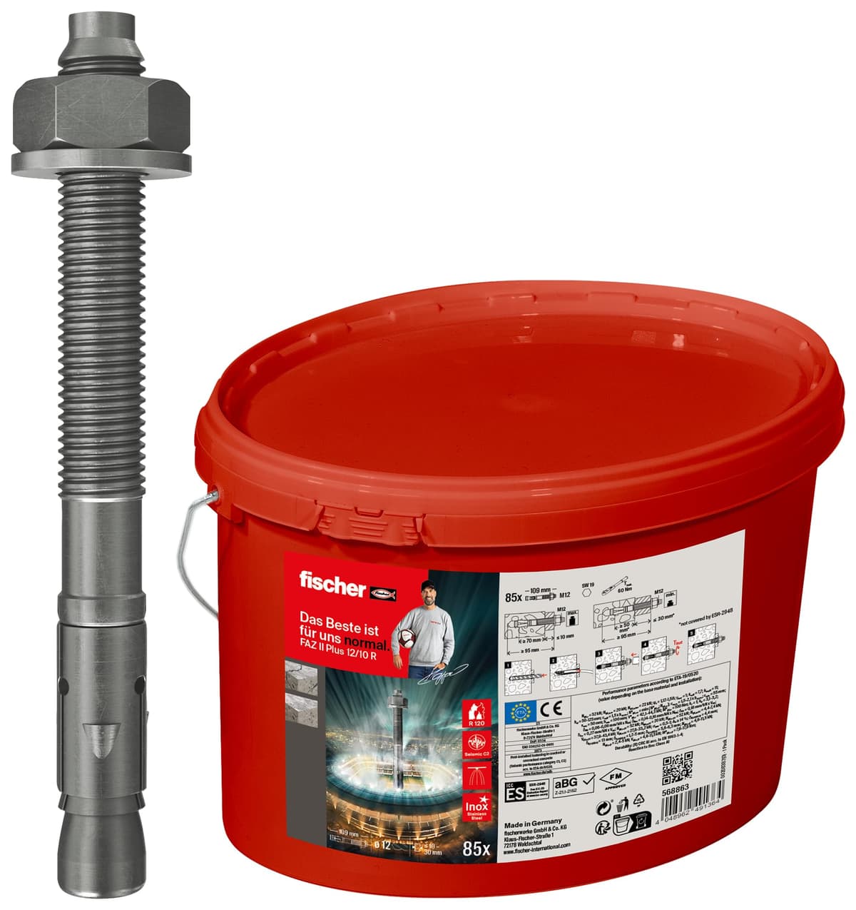 fischer FAZ II Plus 12/10 R Anclaje de Expansión en Cubeta, 85 Piezas 568863