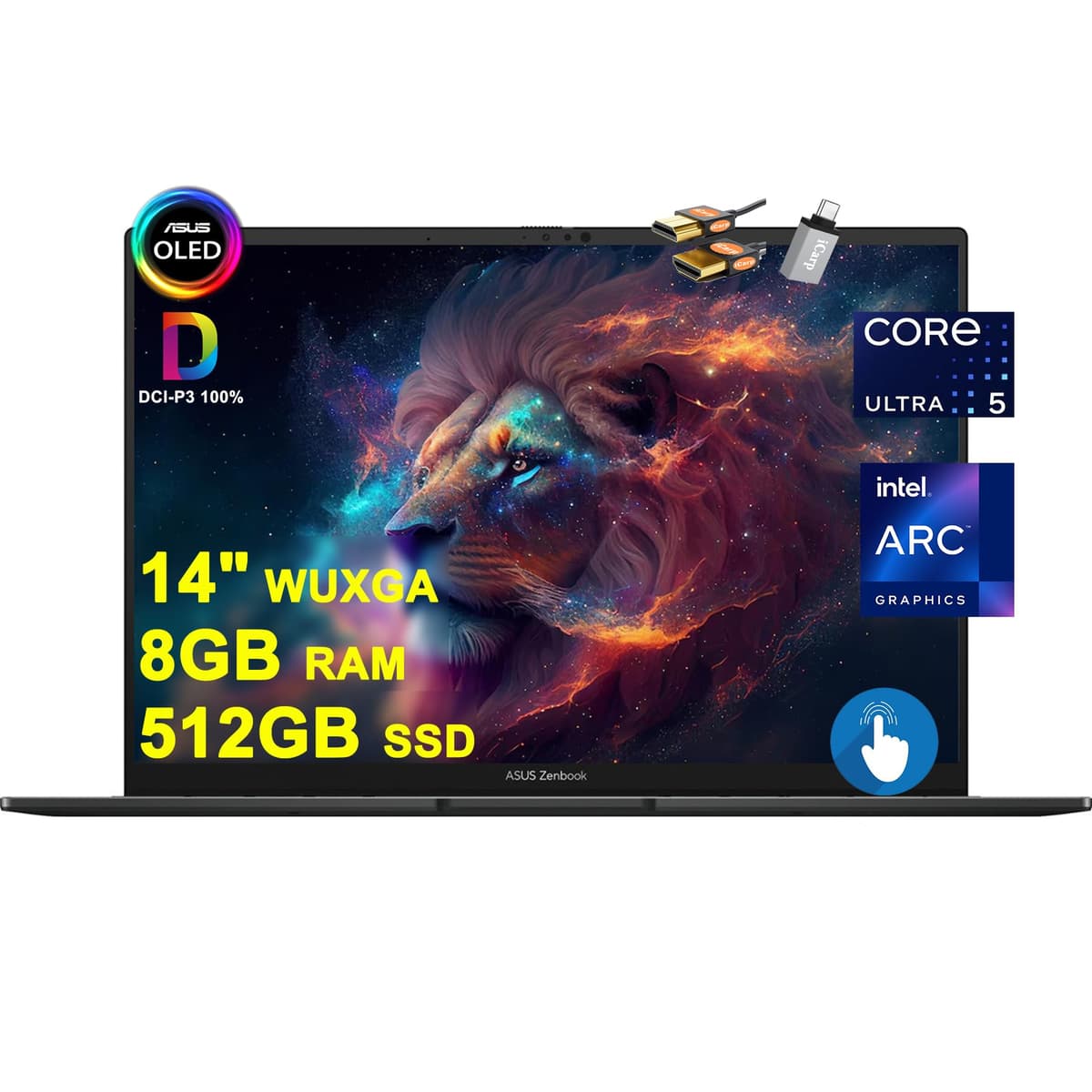 ASUS Zenbook 14 OLED Portátil Empresarial AI 14" WUXGA OLED Táctil (550 nits 100% DCI-P3 Brillante) Intel Ultra 5 de 14 núcleos 125H 8GB RAM 512GB SSD Retroiluminado Thunderbolt Harman/Kardon Win11 con Accesorio ICAP