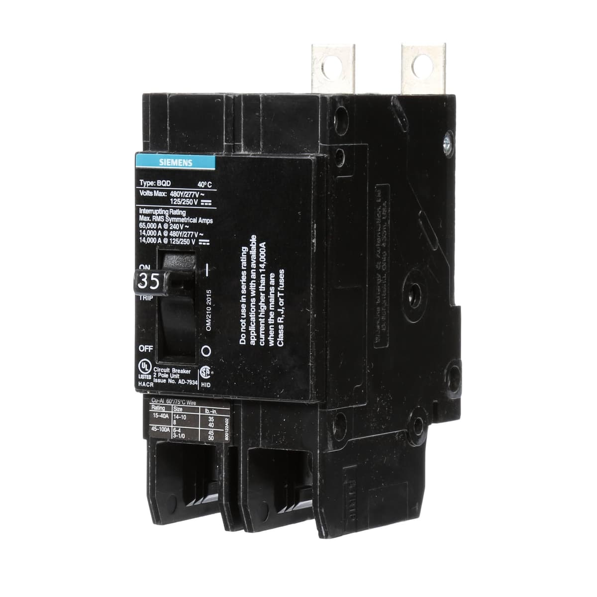 Circuit Breaker BQD 2P 35A 277/480V Siemens
