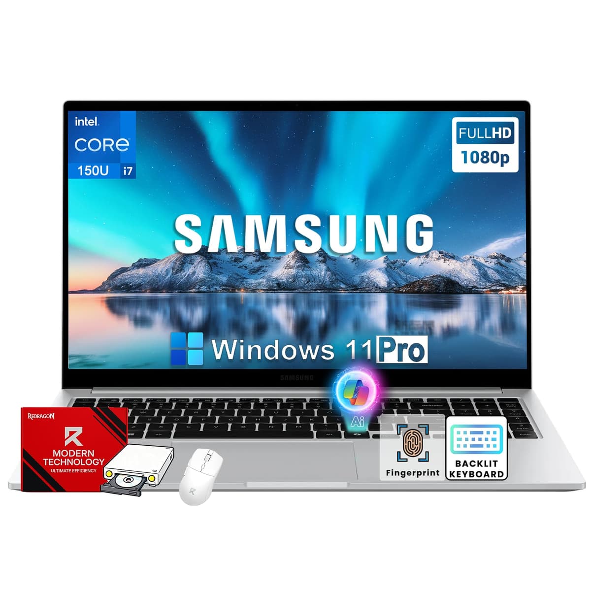 Samsung Galaxy Book4 portátil - pantalla IPS FHD de 15.6", Intel 10 núcleos 7-150U (hasta 5.4 GHz), 16 GB RAM, 512 GB SSD, teclado retroiluminado, lector de huellas, Windows 11 Pro, laptop para trabajo y estudio