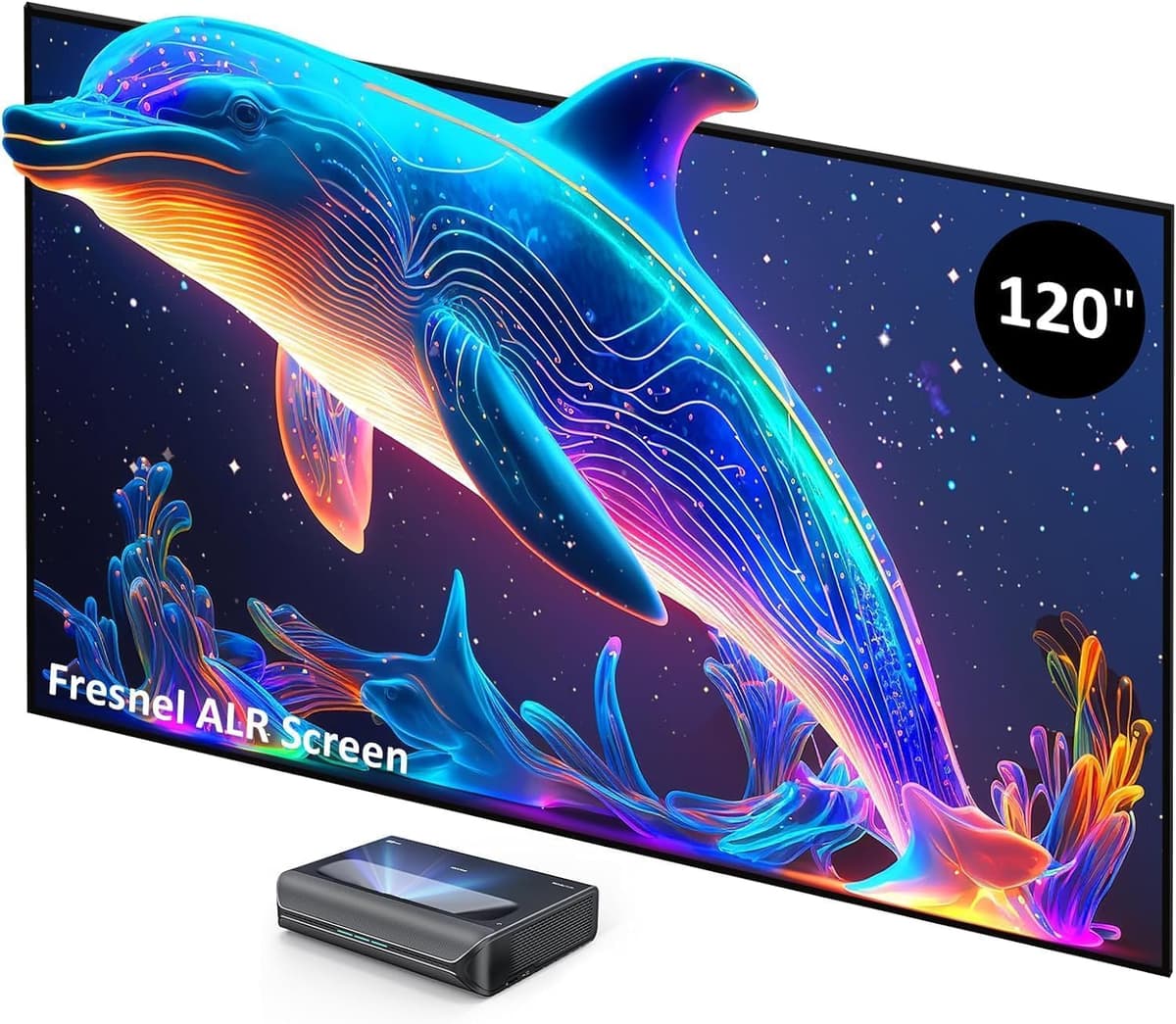 NexiGo Aurora Pro 4K Laser TV con pantalla Fresnel ALR 120", alto brillo y Dolby Vision PJ92 with F120