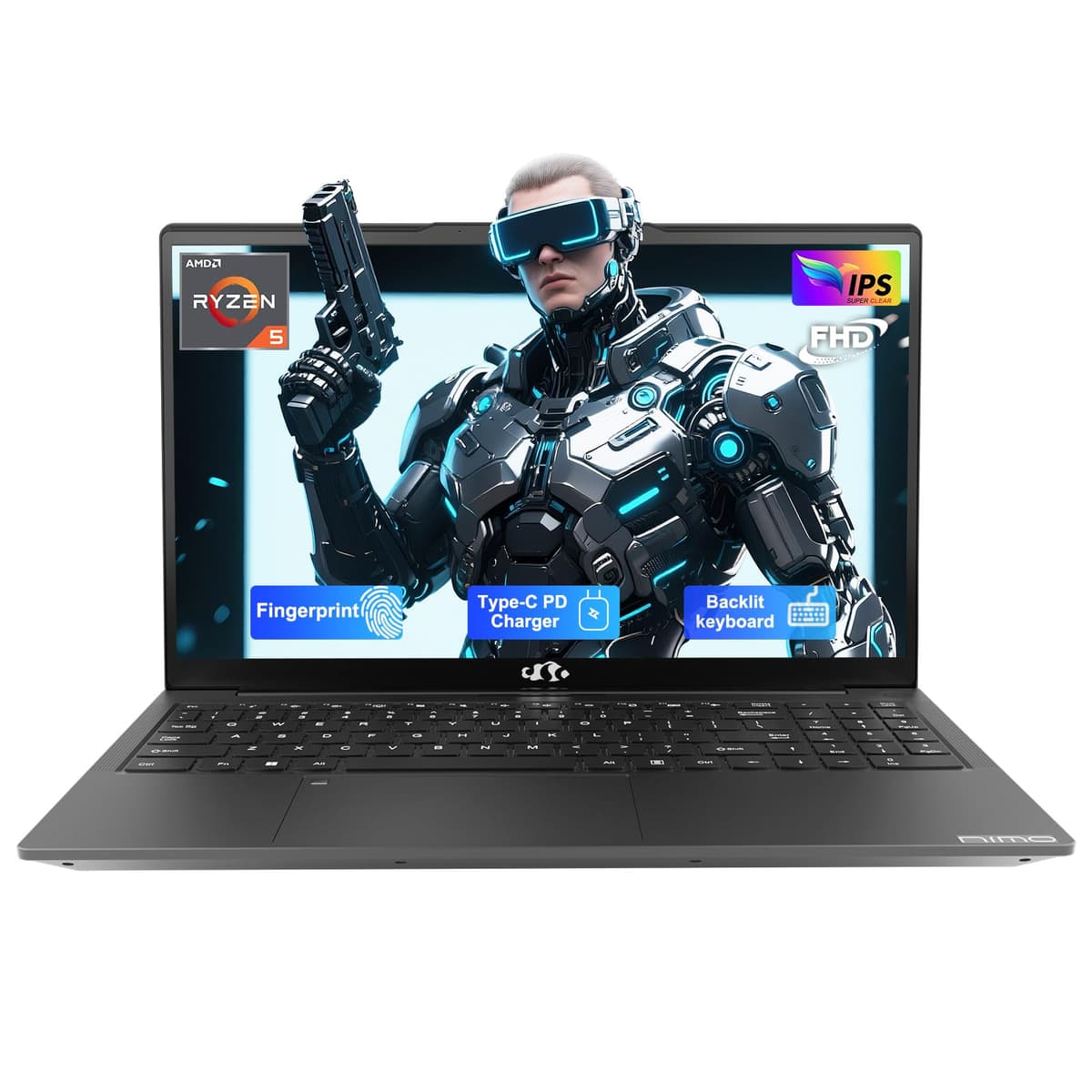 NIMO Laptop 15.6" IPS FHD, 32GB RAM 1TB SSD, AMD Ryzen 5 (Mejor que i5-1135G7, 4 núcleos hasta 3.7GHz), para Estudiantes con Carga 65W Type-C, Lector de Huellas, Teclado Retroiluminado, BT5.2, para Hogar, 2 Años de Garantía NIMO N152