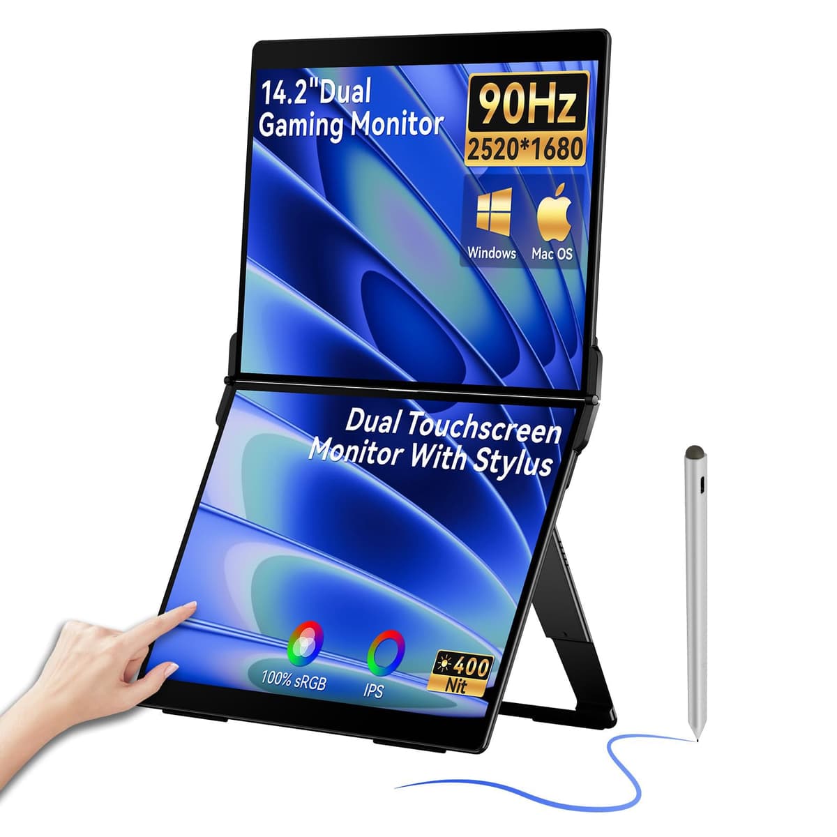 EHOMEWEI X2 Air Monitor Dual 14.2" 2.8K QLED Touch con Stylus, 90Hz, USB-C/HDMI, 100% sRGB