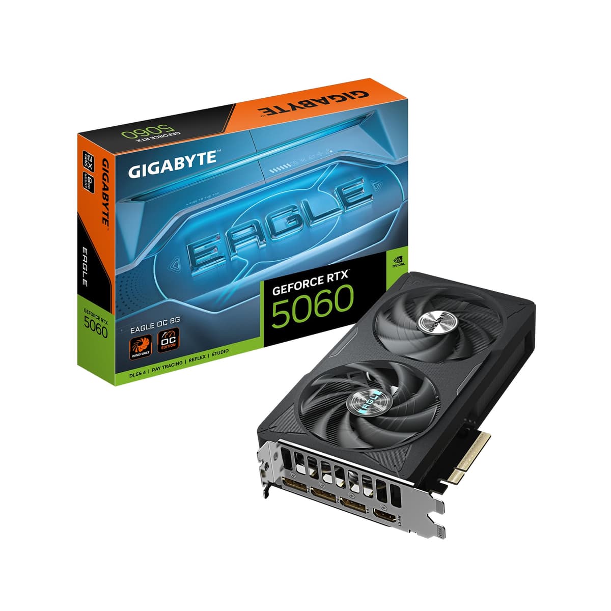 Tarjeta Gráfica Gigabyte GeForce RTX 5060 Eagle OC 8G - 8GB GDDR7,128 bits, PCI-E 5.0, 2550 MHz Reloj de Núcleo, 3 x DisplayPort, 1 x HDMI, GV-N5060EAGLE OC-8GD