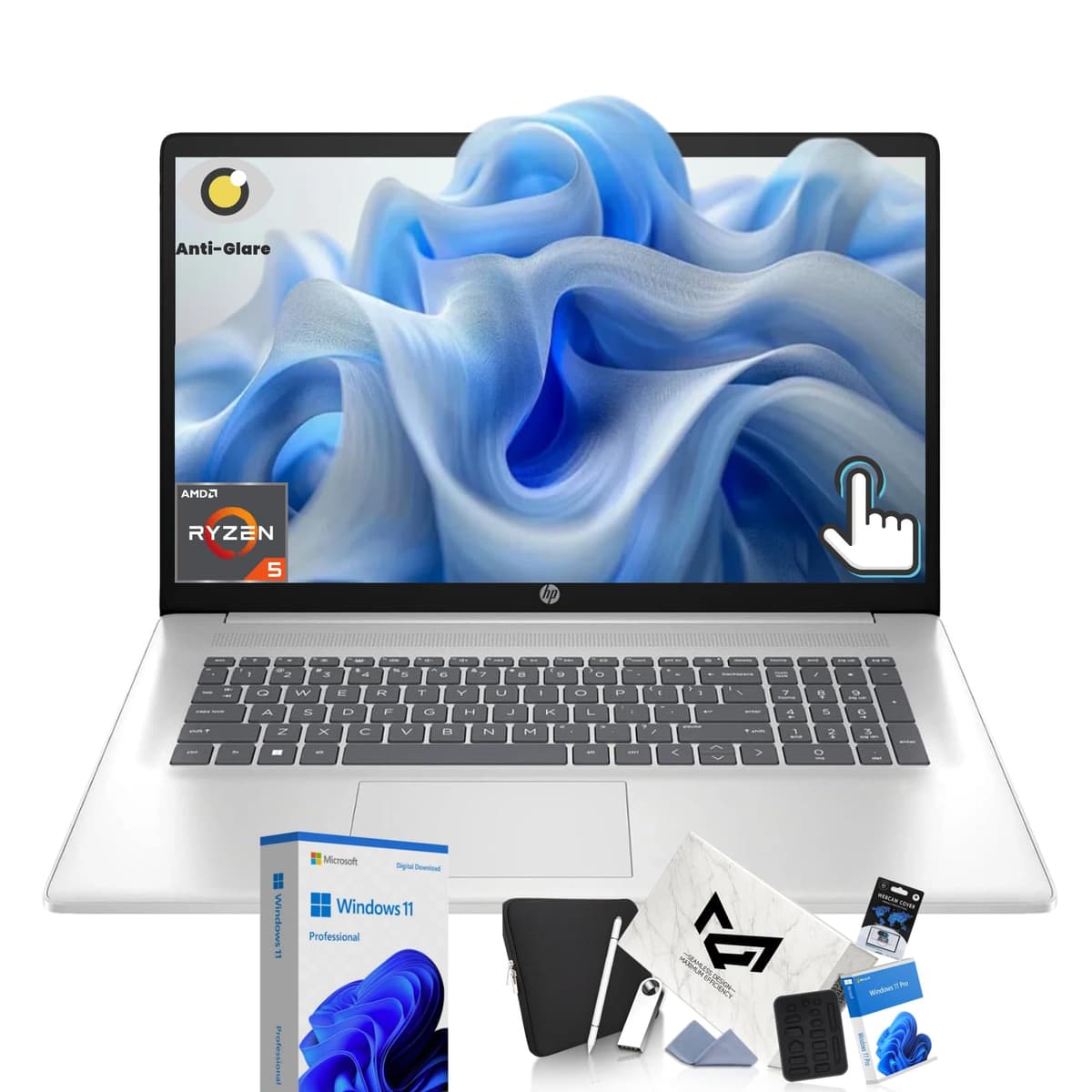Portátil HP Flagship 17 con Pantalla Táctil - Laptop Empresarial de 17.3" HD+ Antirreflejo, Windows 11 Pro con Copilot AI, AMD Ryzen 5 7430U (hasta 4.3 GHz), Wi-Fi 6, Carga Rápida, Teclado Numérico | 32 GB RAM + 1 TB SSD HP 17