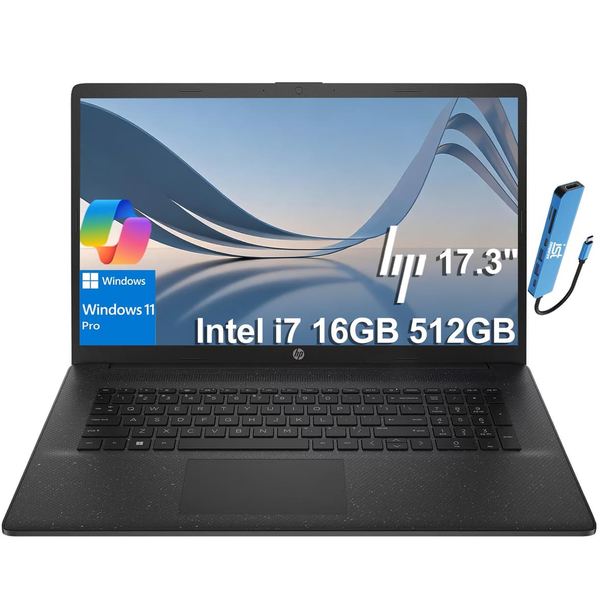 HP 17 Laptop (17,3" HD+ BrightView, Intel 10 núcleos i7-1355U, 16GB RAM, 512GB SSD, bisel estrecho) para Negocios, Empresas, Estudiantes, Larga duración de batería, Wi-Fi 6, IST Hub, cámara web, carga rápida, Windows 11 Pro