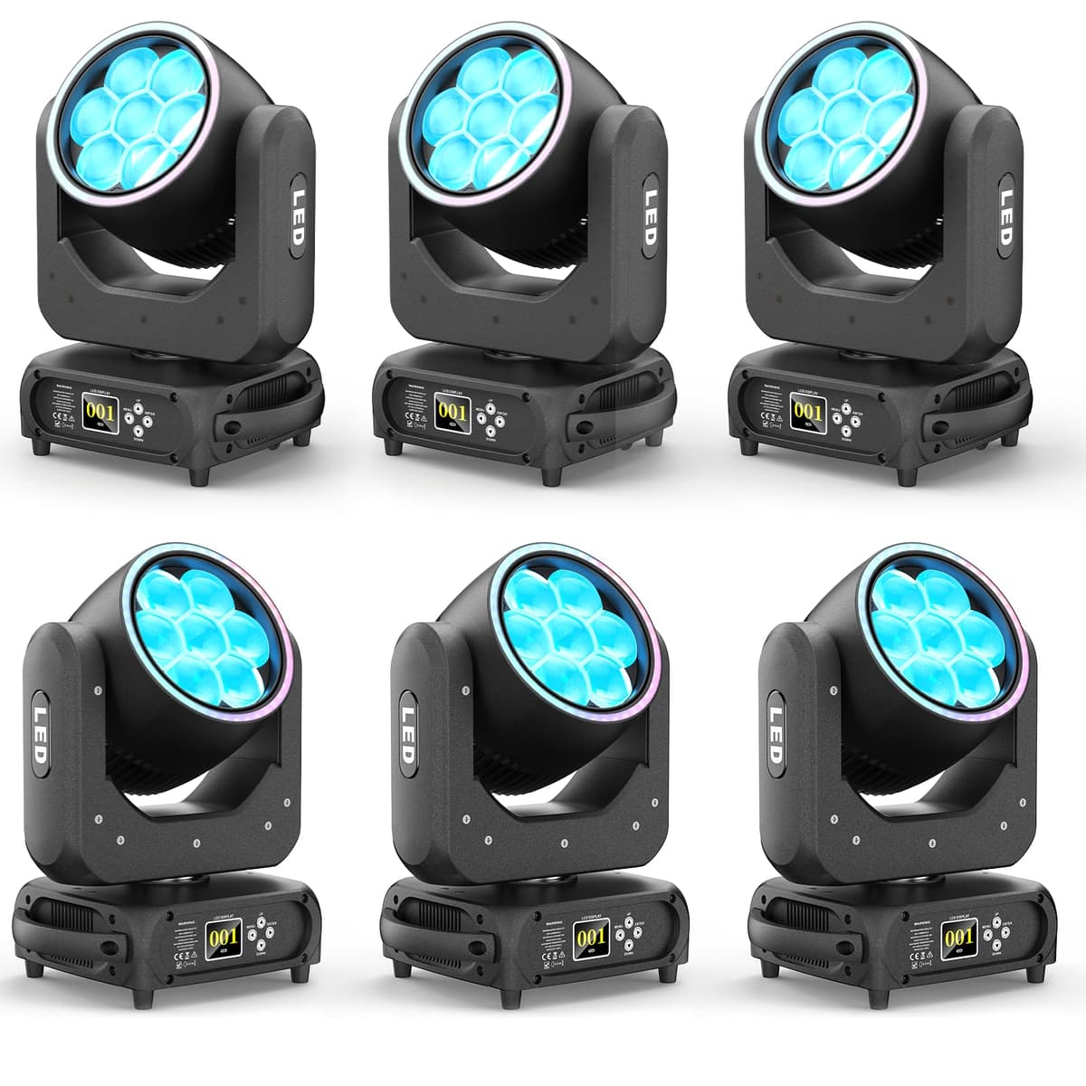 GdjRttk 6PCS Moving Head 7x40W LED RGBW Bee Eye con Zoom, DMX y Sonido, Efectos Vortex 2111X6