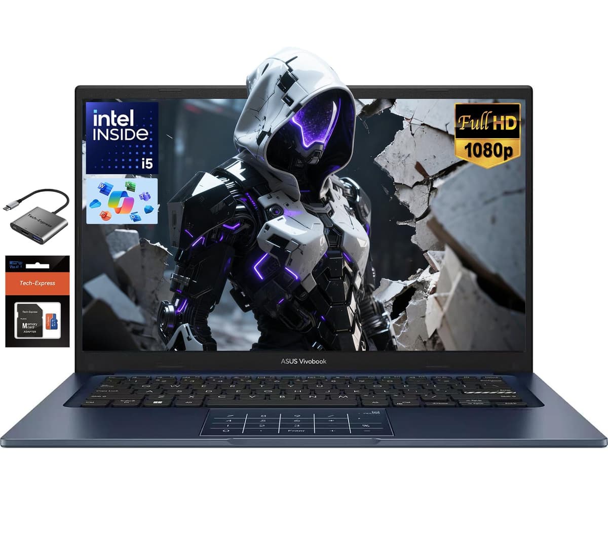 ASUS Vivobook 14" FHD Laptop, Intel i5-1334U de 10 núcleos (mejor que i7-1250U), 12GB RAM, 256GB SSD, NumberPad, cámara web con privacidad, Wi-Fi 6, Windows 11, con accesorios, para estudiantes universitarios y negocios
