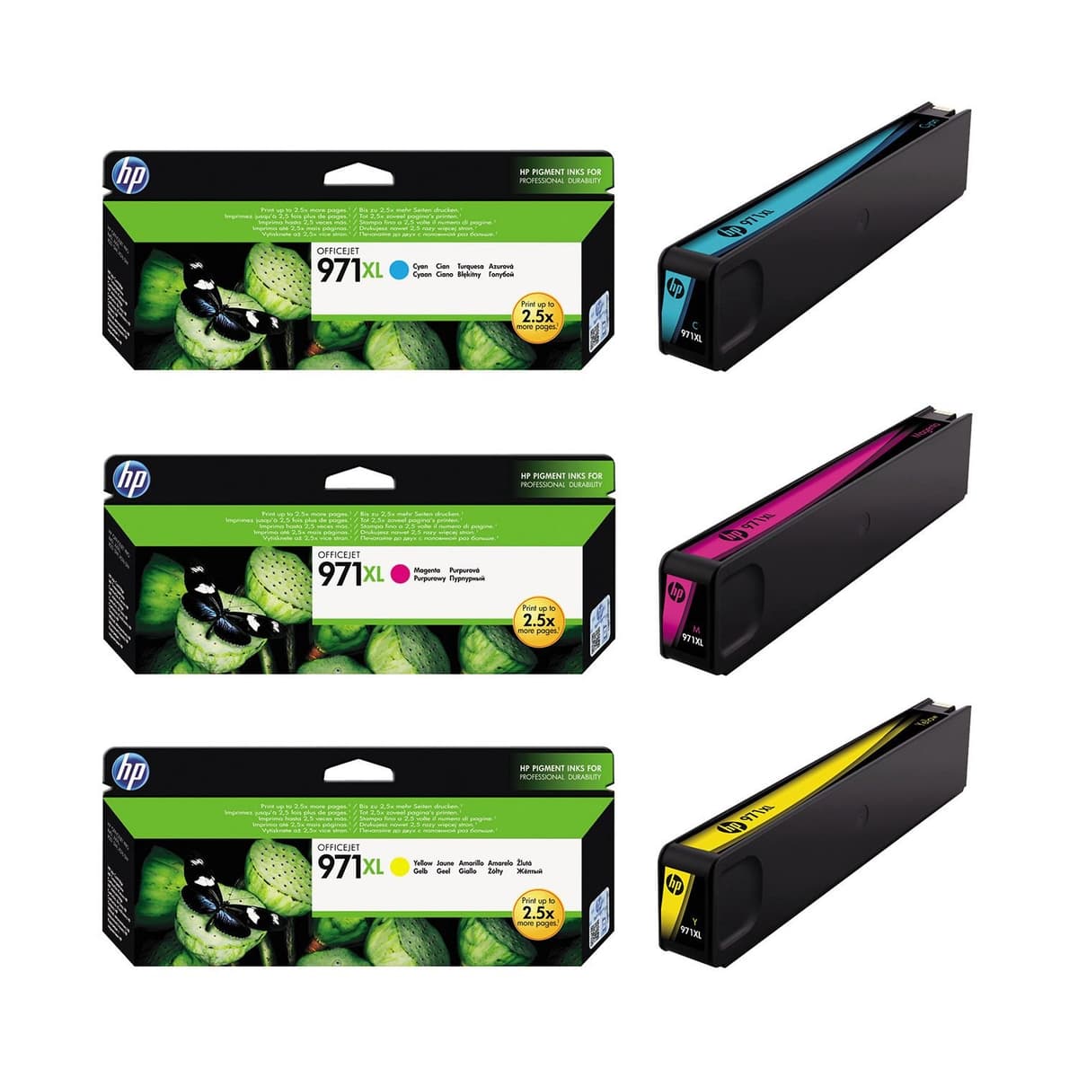 Cartuchos de tinta HP 971XL Alto Rendimiento - Cian, Magenta, Amarillo (paquete 3)