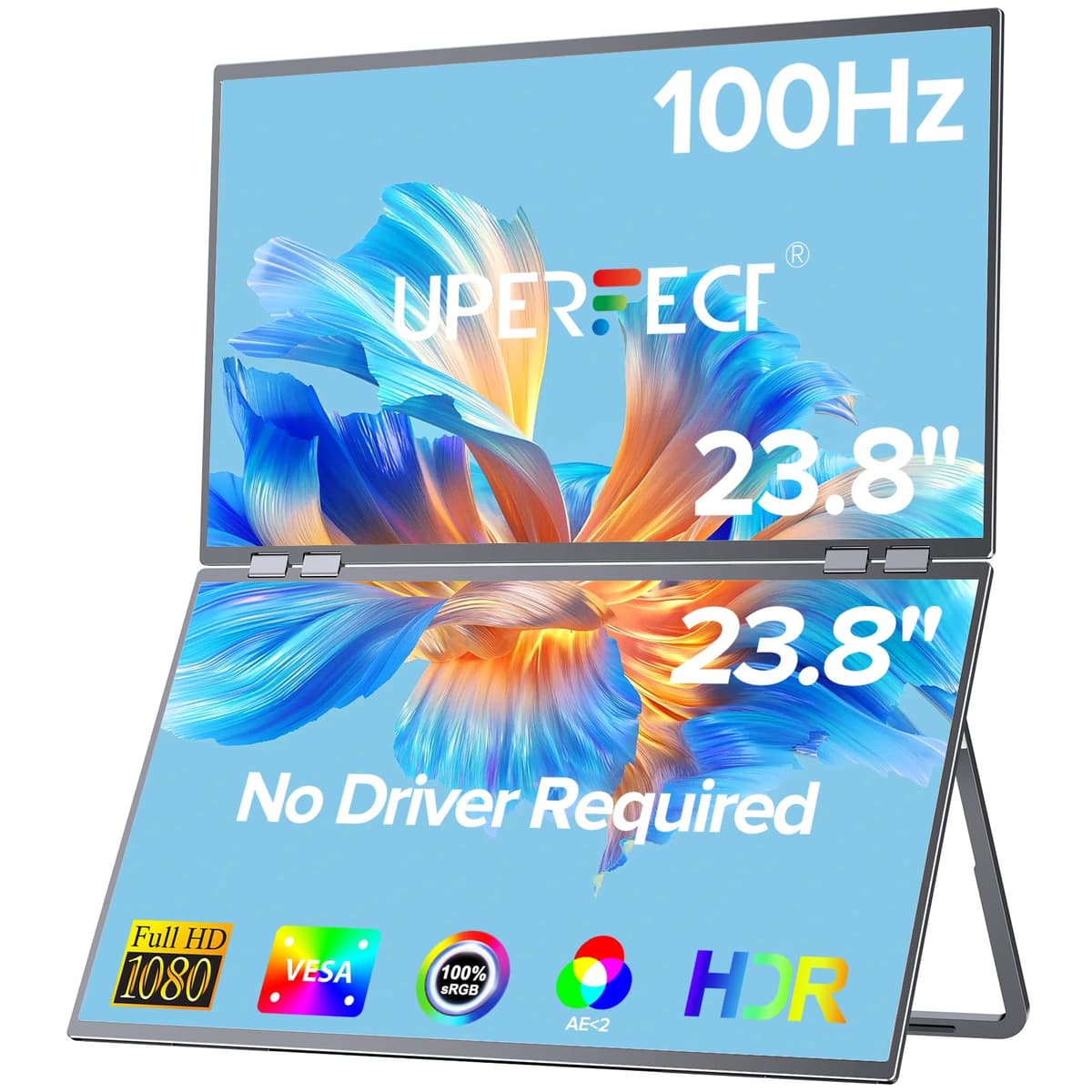 UPERFECT Delta 23.8" Monitor portátil dual 100Hz 1080P HDR plegable con soporte y VESA