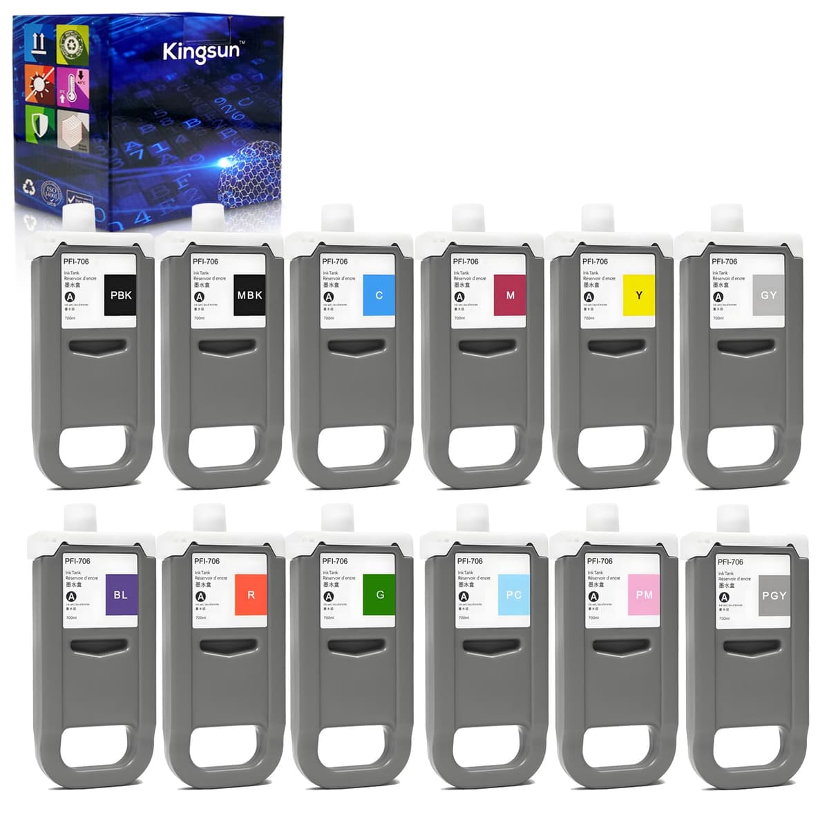 KSUMEI Cartucho de tinta pigmentada remanufacturada PFI-706 700ml - compatible Canon imagePROGRAF (pack individual)