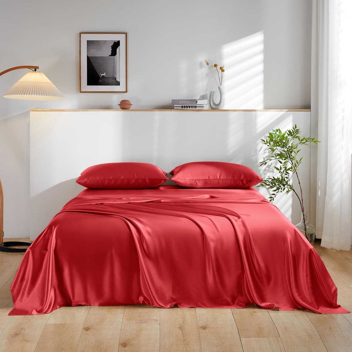 Juego de sábanas 100% seda Mulberry THXSILK 4 piezas - Cal King, Rojo