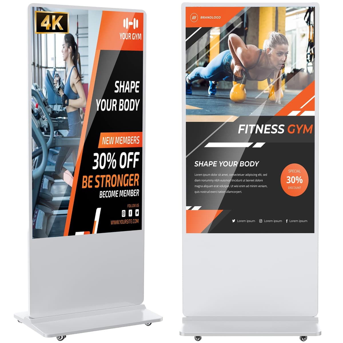 YCKJNB Kiosco Publicitario de 65" (No táctil) 4K IPS con Android, WiFi y Auto AD Player (Blanco) QIXZOCV-43-B-HB