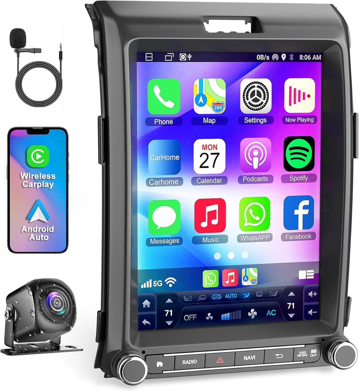 electrosmart Radio Android 10.4" para Ford F150 2013-2014 4GB+64GB, 8 núcleos, CarPlay/Android Auto inalámbrico, GPS, WiFi y Bluetooth