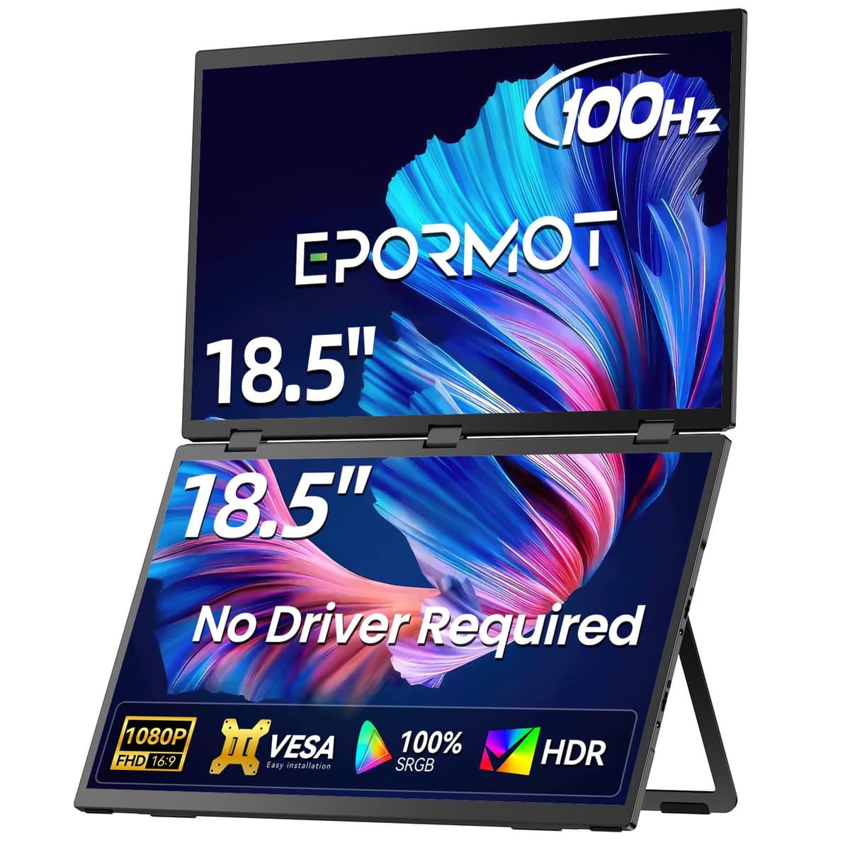 EPORMOT M185E11-J Monitor Dual Portátil 18.5" Apilado 100Hz FHD - USB-C / Mini HDMI Plug & Play