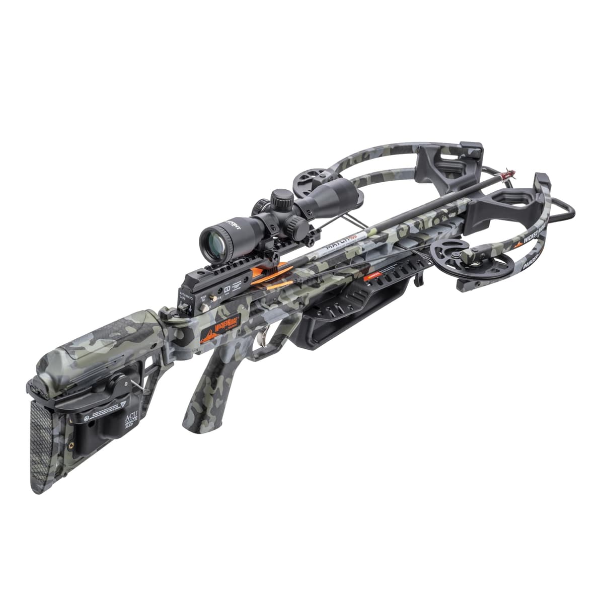 Wicked Ridge Invader M1 De-Cock Crossbow Peak Camo con Pro-View 400 y ACUdraw 50 SLED