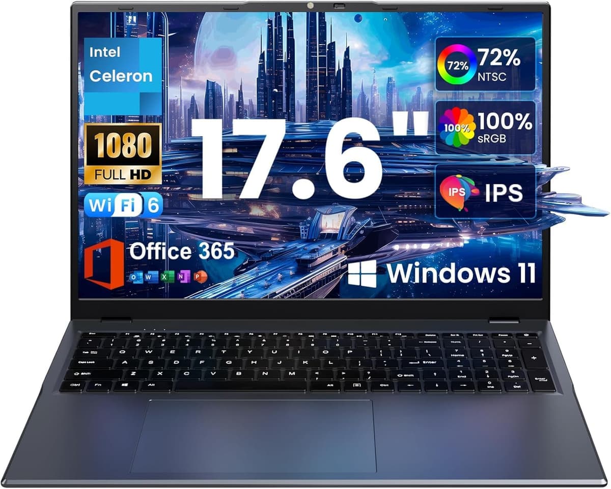 jumper Computadora portátil 2025 de 17.6 pulgadas con Office 365, 16GB RAM 640GB almacenamiento, CPU N5095, Windows 11, WiFi 6, Bluetooth 5.2, teclado retroiluminado, portátil delgado para negocios, estudiantes, trabajo, escuela y viaje
