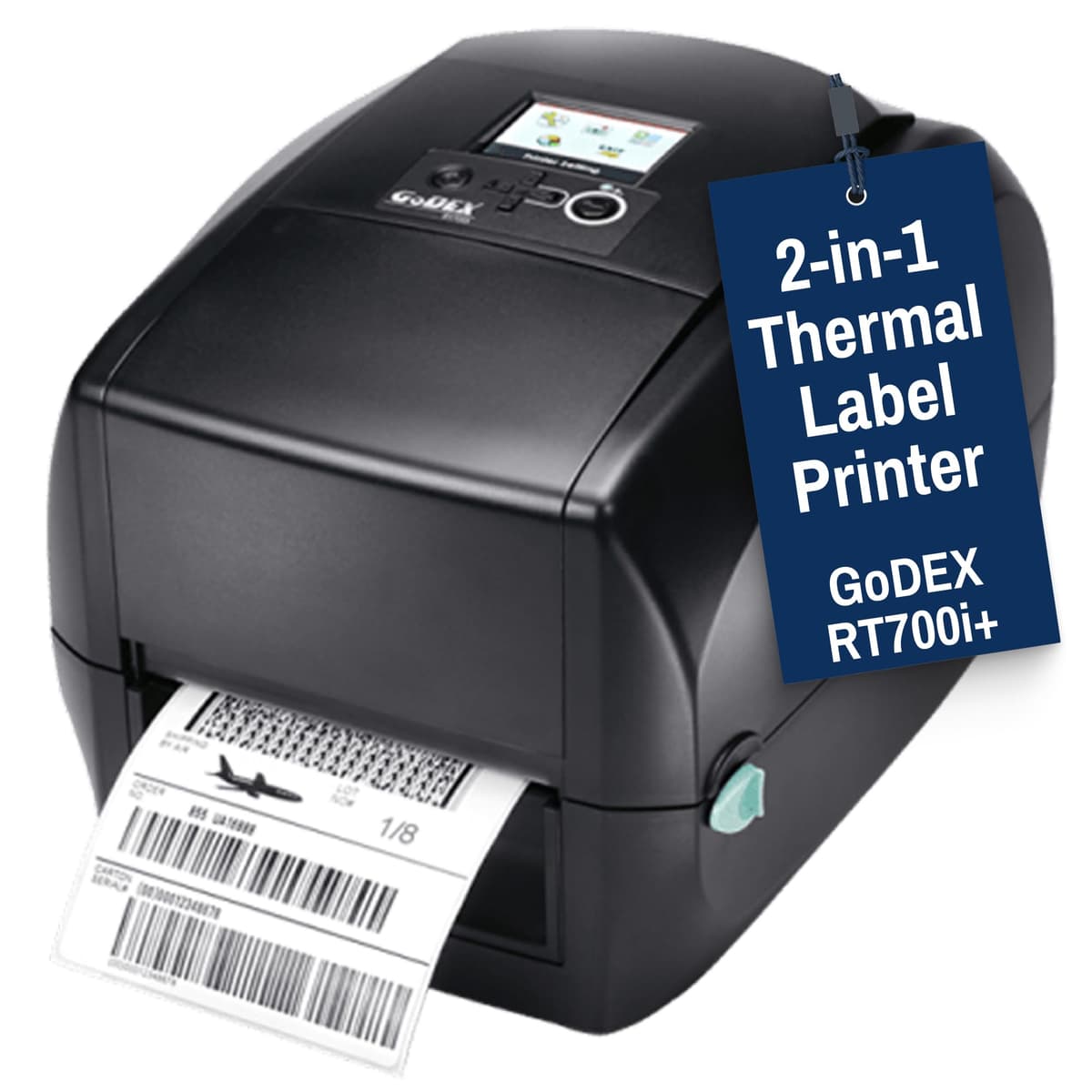 McAuley Labels GoDEX RT700i+ 4" - Impresora térmica transfer 203 DPI con pantalla a color 011-70iR0L-A00