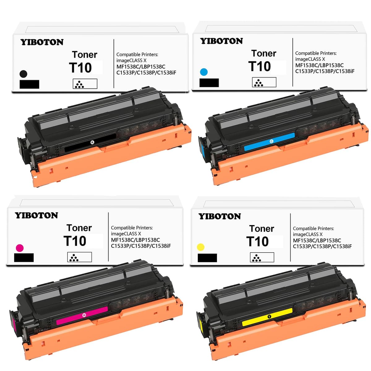 YiBoton T10/T10L Paquete de Toners 4-Pack Compatible con Canon Color imageCLASS X LBP1538C MF1538C C1533P C1538P C1538iF YBT-20 TONER