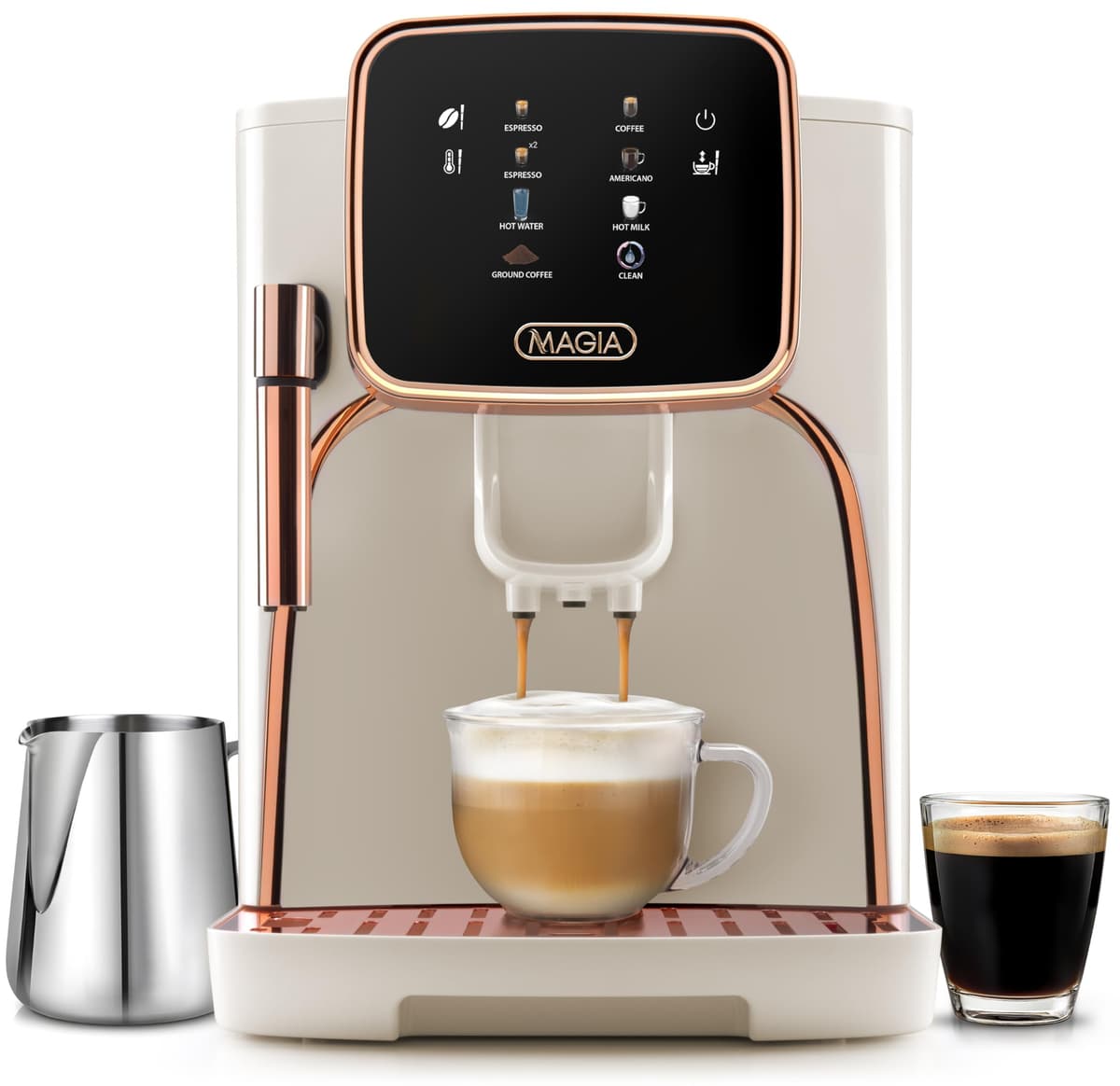 Zulay Kitchen Magia Clasica Máquina de Espresso Automática con Molinillo y Pantalla Táctil, Cream Copper Super Automatic Coffee Machine