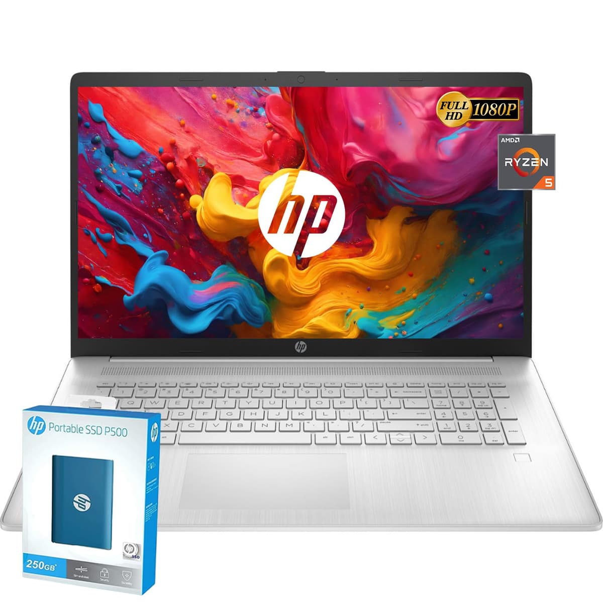HP 2024 Nuevo portátil de 17 pulgadas, AMD Ryzen 5 5500U de 6 núcleos (mejor que i7-1250U), pantalla IPS FHD 17" (1080p), 32 GB RAM, 1 TB SSD, lector de huellas, Windows 11 Pro, con USB de recuperación WOWPC Laptop