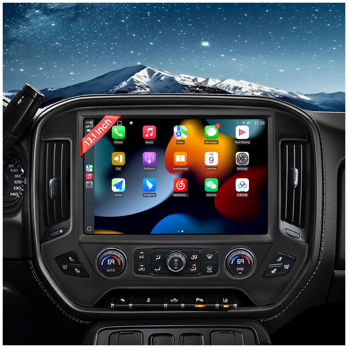 Kyleno 13.1" QLED Car Radio para Chevy Silverado & GMC Sierra 2014-2018 - 6+128GB, CarPlay/Android Auto (Negro)