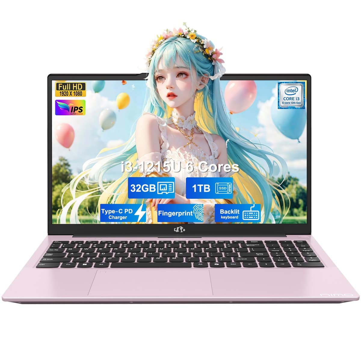 NIMO 15.6" IPS FHD Laptop para Estudiantes, Intel i3-1215U 6 núcleos, 32GB RAM, 1TB SSD (Beats R5 7520U, hasta 4.4GHz), Cargador Type-C 65W, Teclado retroiluminado, Lector de huellas, Wi-Fi 6, para Hogar y Negocios NIMO N154