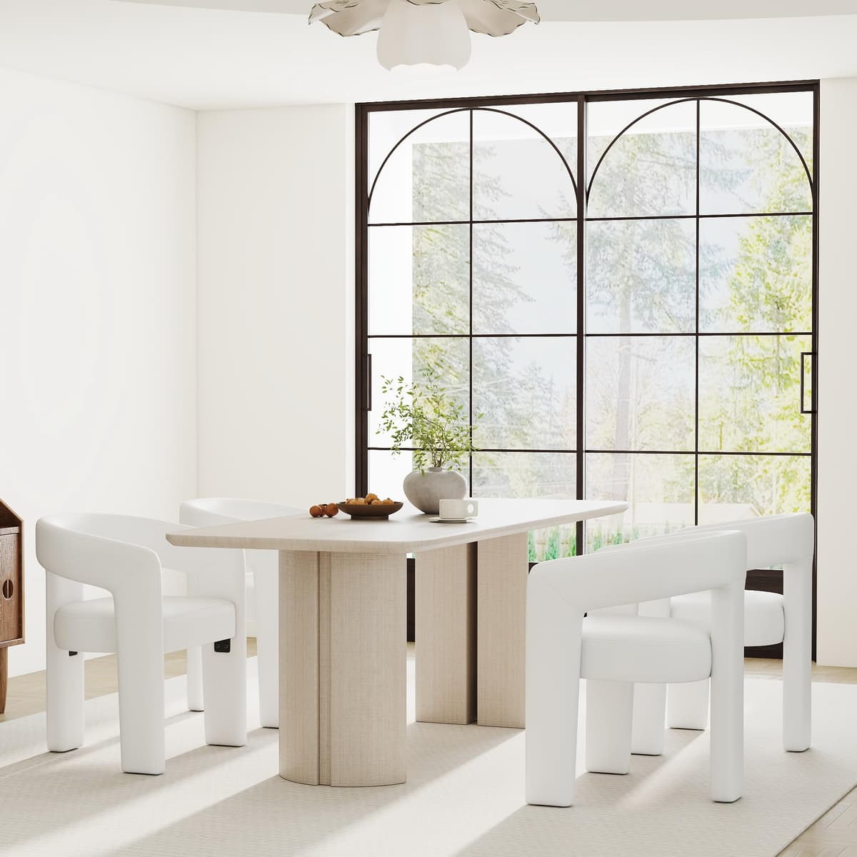 RIVOVA Juego de 4 sillas de comedor modernas con brazos, tapizadas en PU blanco Charles