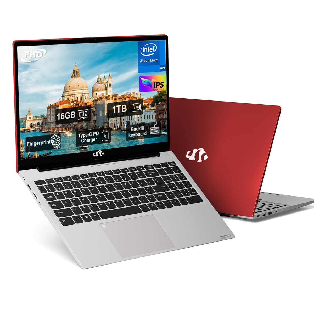 NIMO 15,6" IPS FHD Portátil, 16GB RAM 1TB SSD Intel 12ª Gen 4 Core N100 (Rinde como i3 1115G4 hasta 3,4 GHz) Computadora, Portátil con Teclado Retroiluminado y Huella Dactilar para Estudiantes y Hogar WiFi 6 BT 5.2 Nimo N151