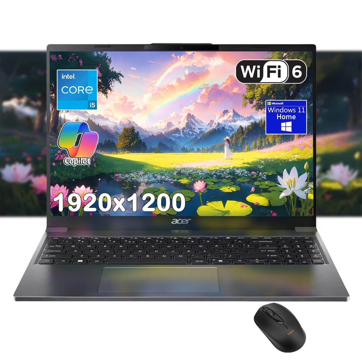 acer Aspire Go 15 Laptop, pantalla IPS WUXGA de 15.3", Intel Core i5-1334U, Copilot de IA, larga duración de batería, cámara FHD, Windows 11, con mouse (16 GB RAM | SSD PCIe 512 GB) AG15-51P-510U