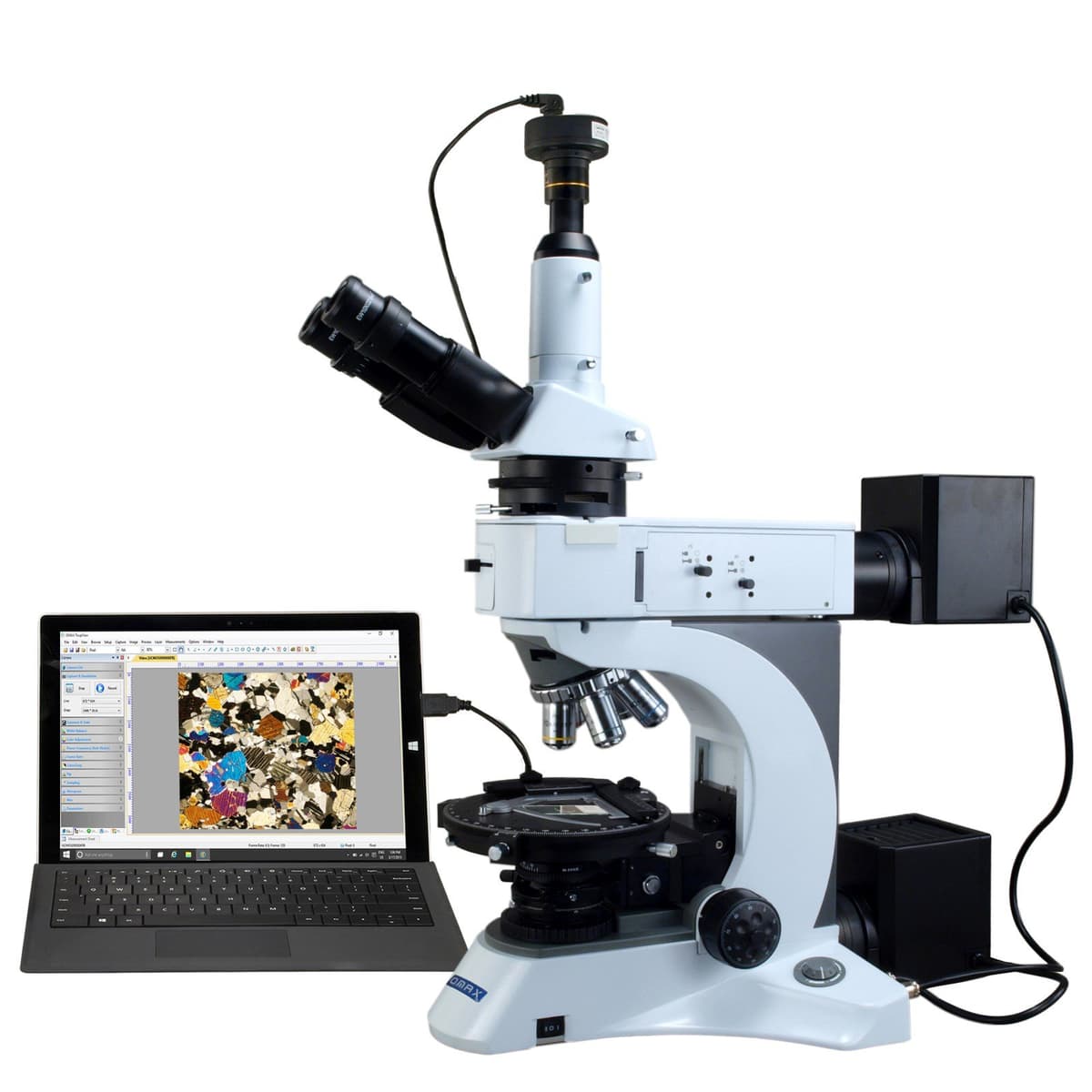 OMAX 50-1000X Digital Infinity Trinocular Polarizing Metallurgical Microscope with Kohler Transmitted and EPI Reflected Illumination System and 9.0MP USB Camera