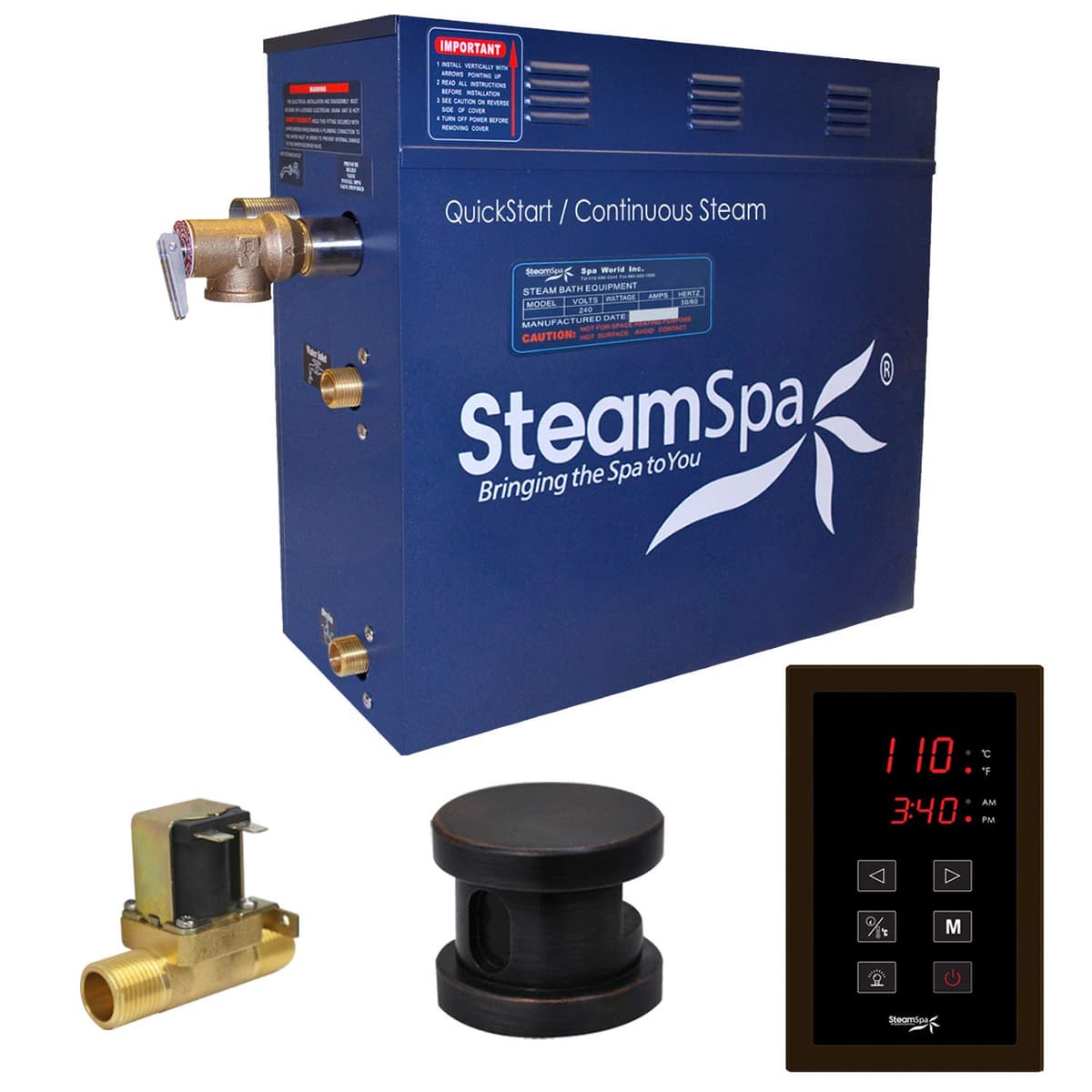 SteamSpa Generador de Sauna a Vapor Sentry 6kW 240V Bundle con Pantalla Táctil y Drenaje Automático SNT