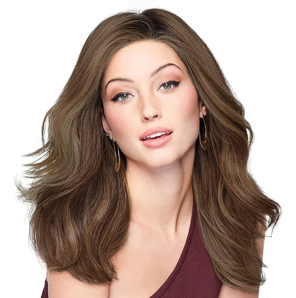 Raquel Welch Style Society Peluca larga ondulada de cabello por Hairuwear, Talla de gorro promedio, SS8/12 Shaded Iced Mocha