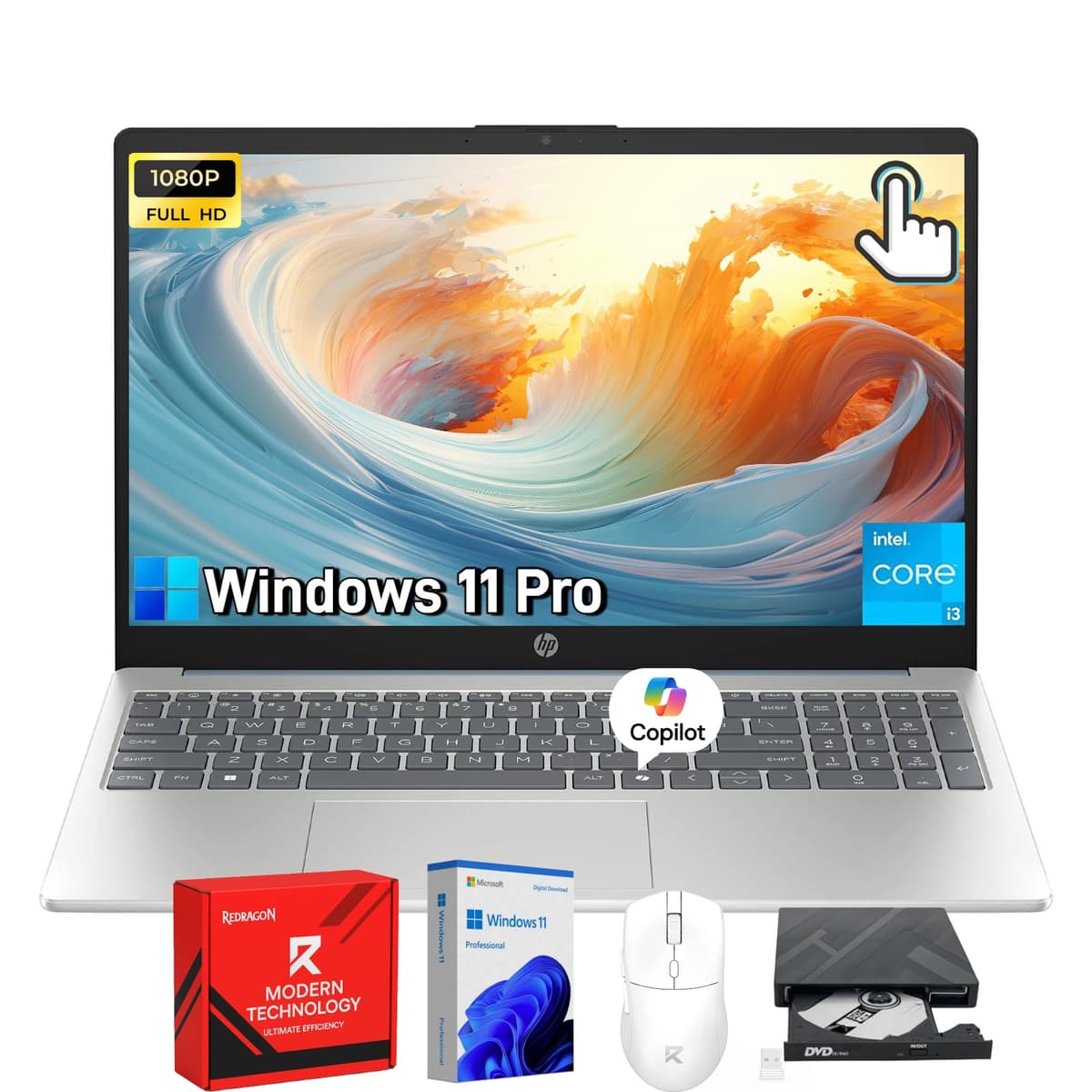 Computadora portátil táctil HP para estudiantes - Windows 11 Pro, Intel i3 de 8 núcleos, pantalla LED FHD de 15.6", 16GB RAM 512GB SSD, 10 horas de batería, Copilot+ PC, Wi-Fi + Bluetooth, azul luna HP laptop