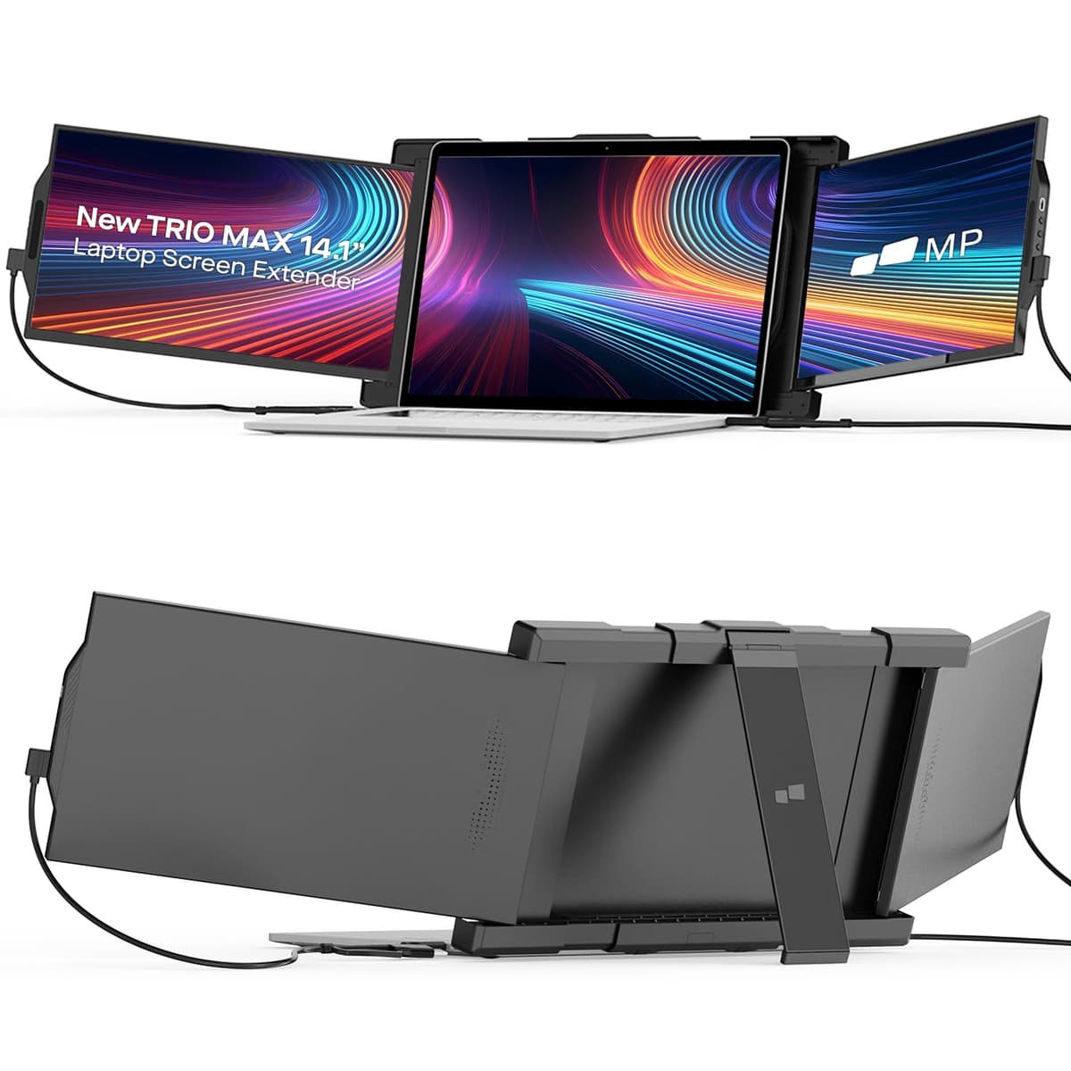 Trio Max 14.1" Monitor portátil doble FHD 1080p con kickstand integrado y opciones magnéticas, compatible Windows/macOS/Android/Switch Trio Max 2.0
